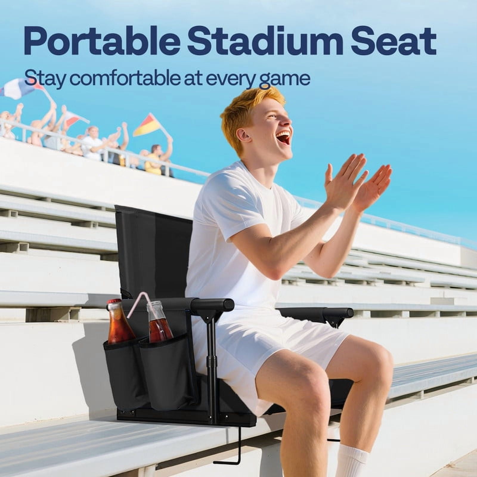 SPECSTAR Stadium Seat with Back Support and Cushion (Black, 18.1 in x 14.0 in) 1ot4a