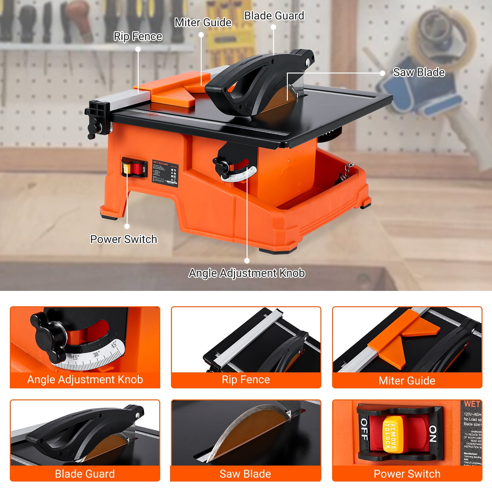 Teqin 7-inch Electric Wet Tile Saw with 3500 RPM Induction Motor and 0-45 Degree Miter Cutting Capability (7 in) liatj