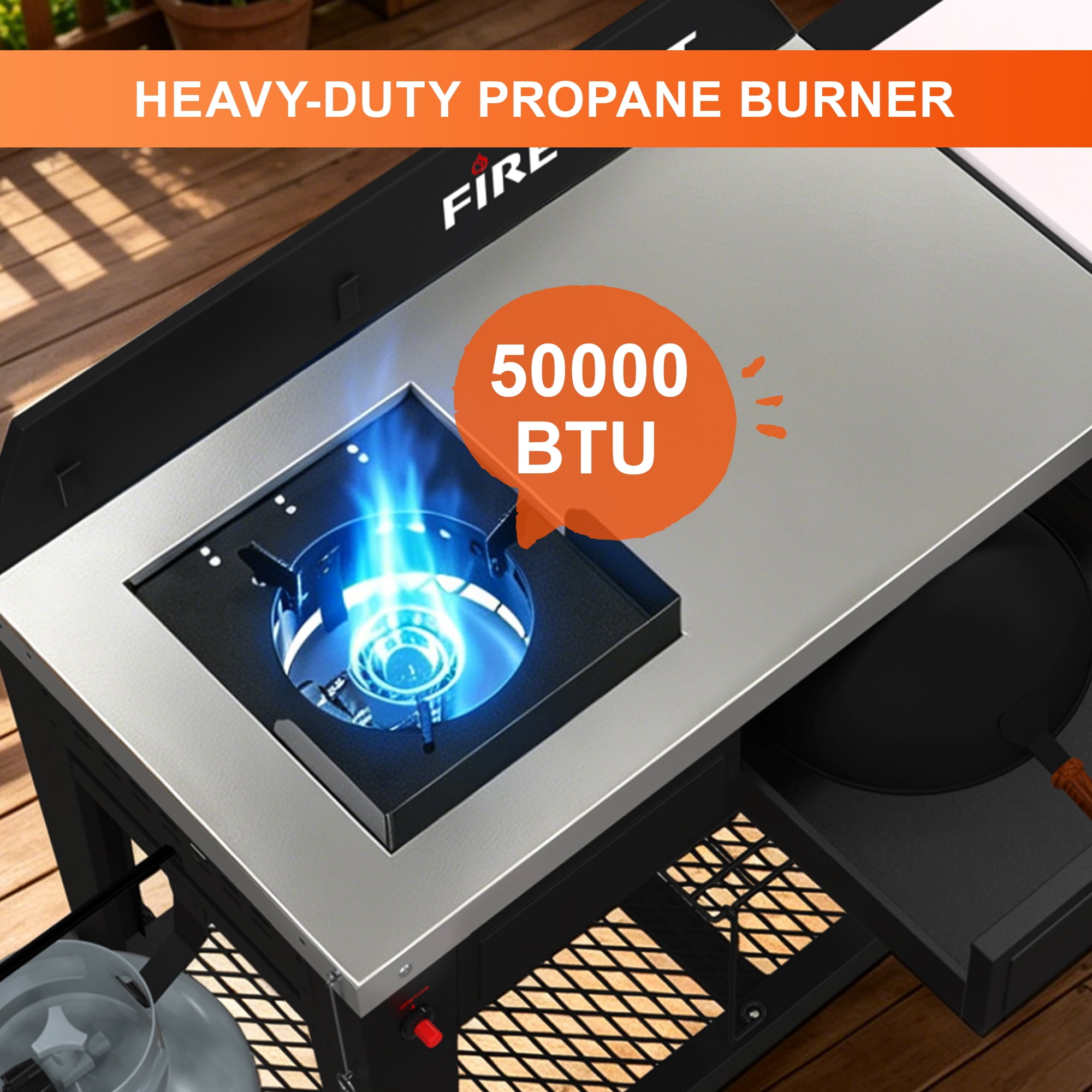 FIRE RIOT Outdoor Wok Burner and Propane Fryer Station with 12.6 in Carbon Steel Wok (Black, 50000 BTU) 8f1he