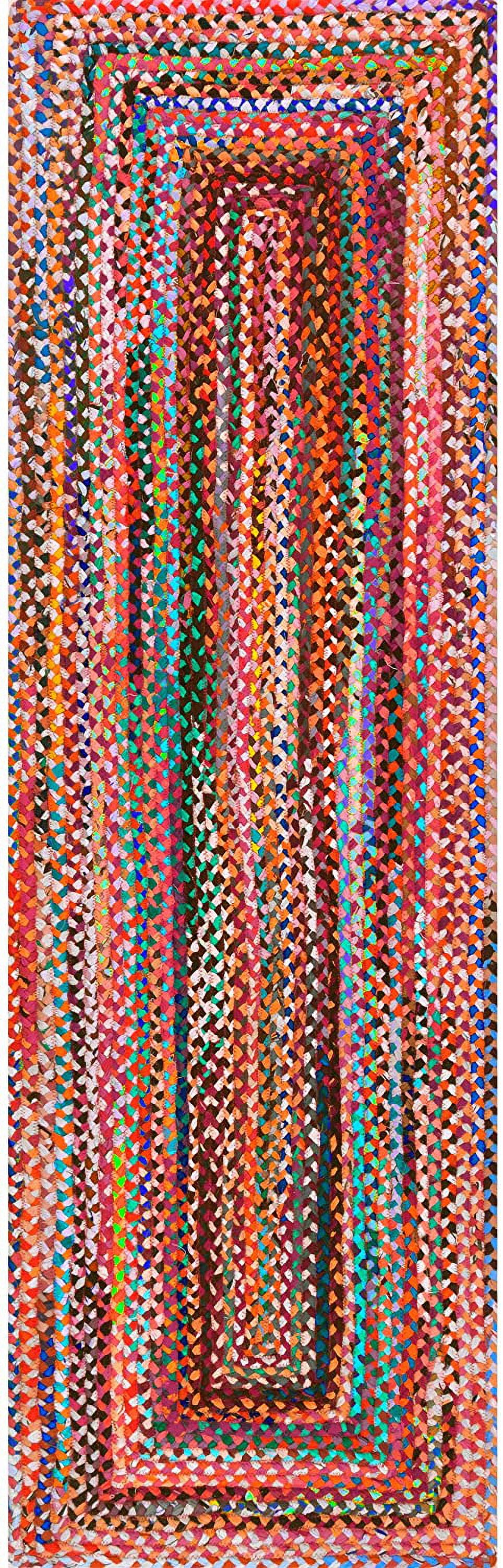 ColorFullHouse Handmade Braided Cotton Area Rug, Reversible Decorative Floor Carpet (Red Multi, 2 ft x 2 ft) r3xo0