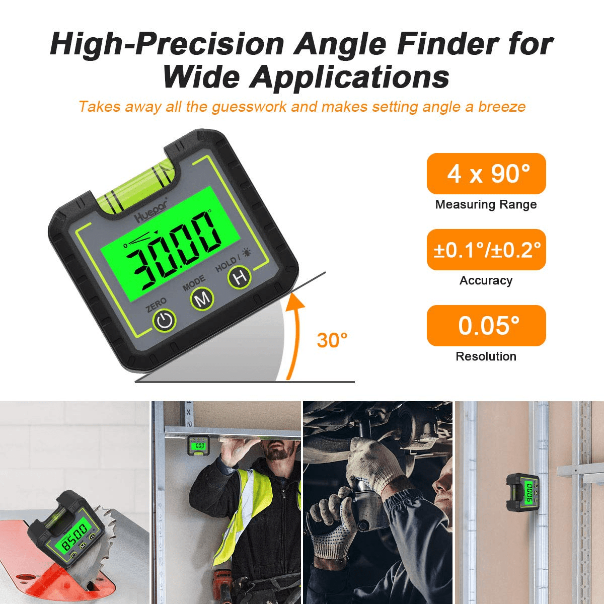 Huepar Digital Level Angle Gauge Mini Inclinometer with Backlight LCD (Green, 2.68 x 2.44 x 1.26 in) hhw0d
