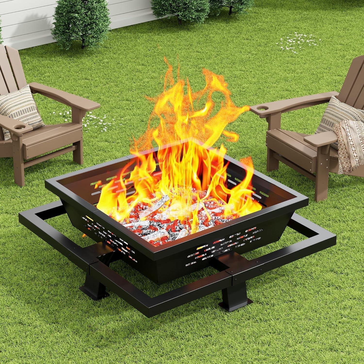 Auhilence Square Wood Burning Fire Pit for Outdoor Patio and Backyard (Black, 36 in) m1gdv