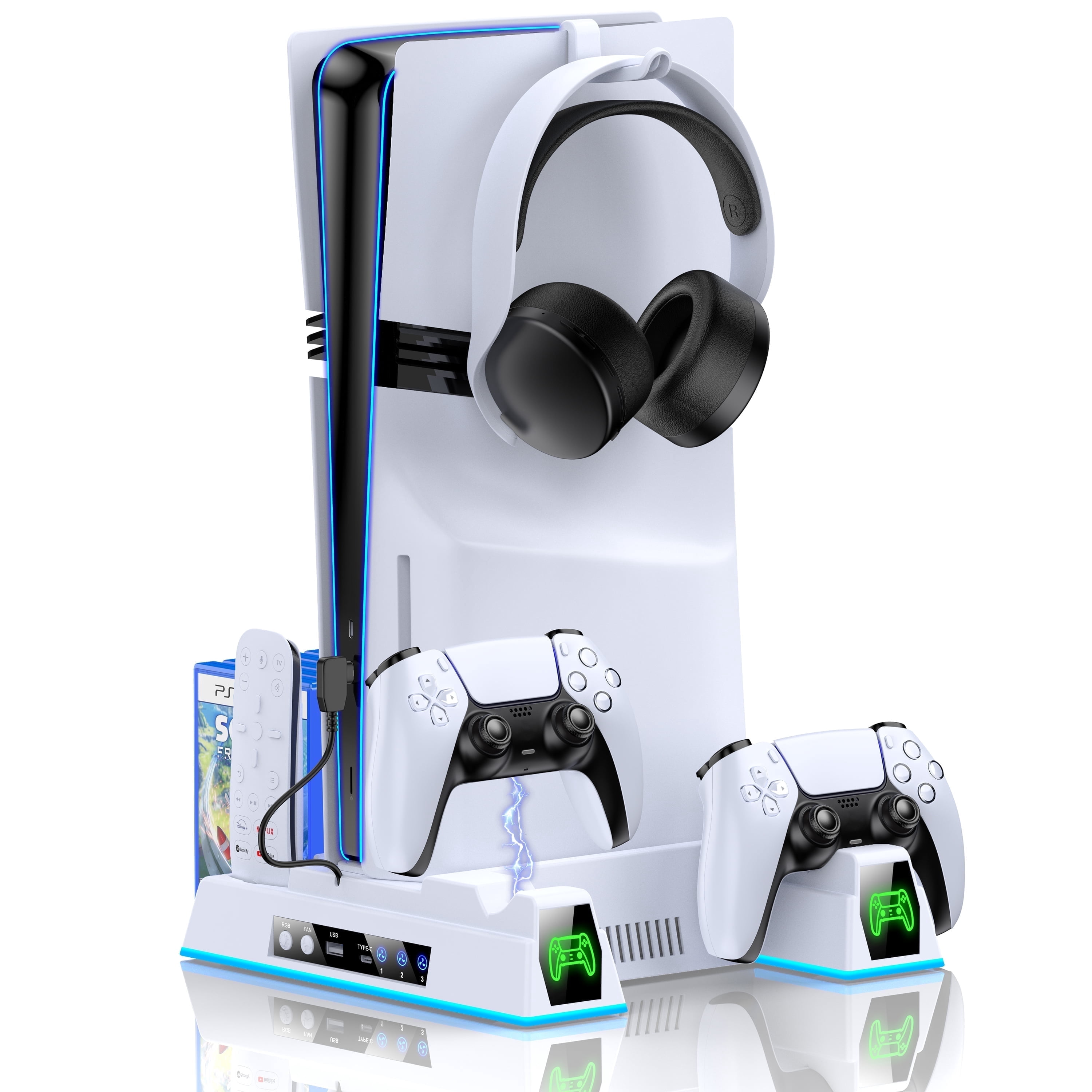 Esywen PS5 Cooling Stand with Dual Controller Charging Dock (White, 1 Pack) 18f2k