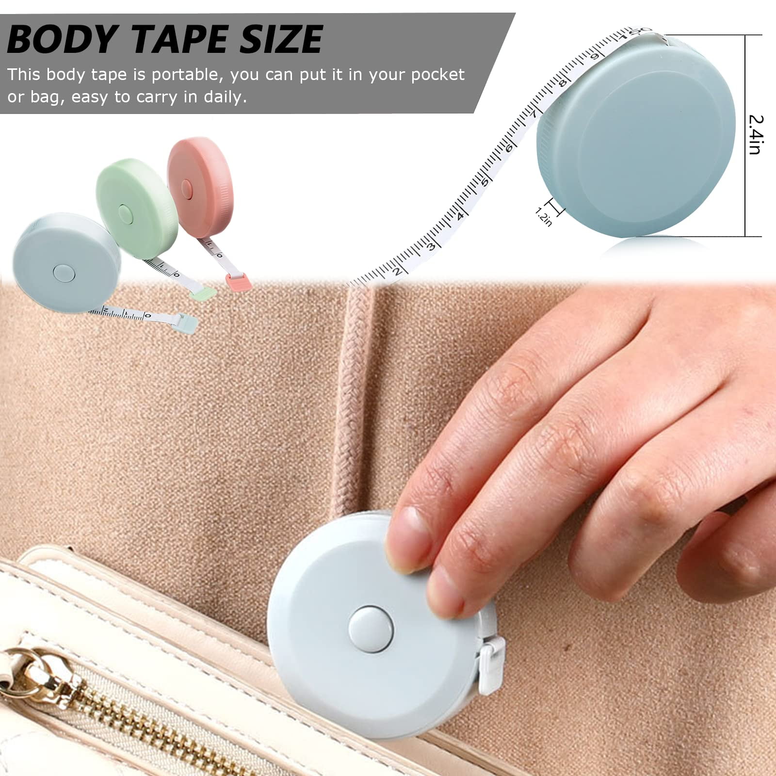 Dihmpor Retractable Tape Measure and Soft Measuring Tape Set for Body and Sewing (60 in, 8 Pack) tsphv