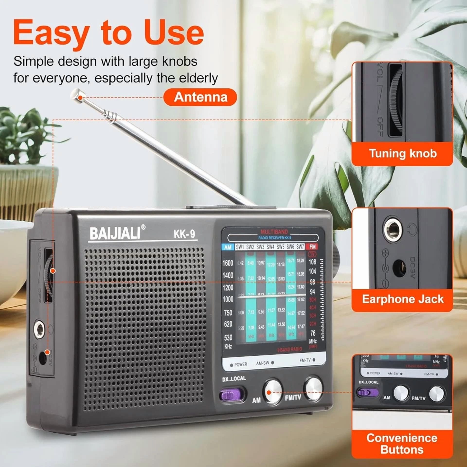 Rhea AM FM Portable Radio with Headphone Jack (Battery Operated, Compact) eelhj