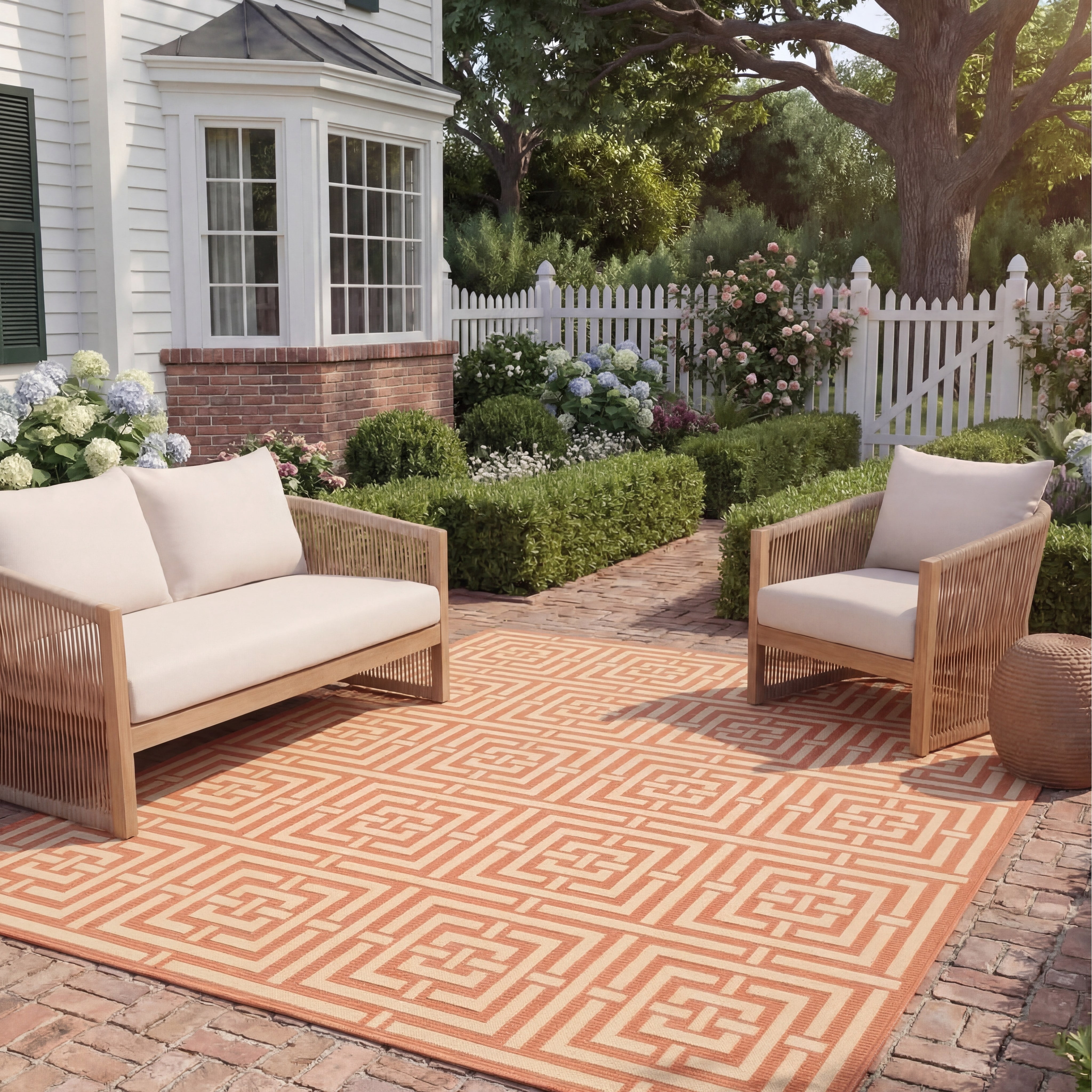 Safavieh Courtyard Ariana Geometric Indoor/Outdoor Area Rug (Terracotta/Cream, 5 ft 3 in x 7 ft 7 in) knixq