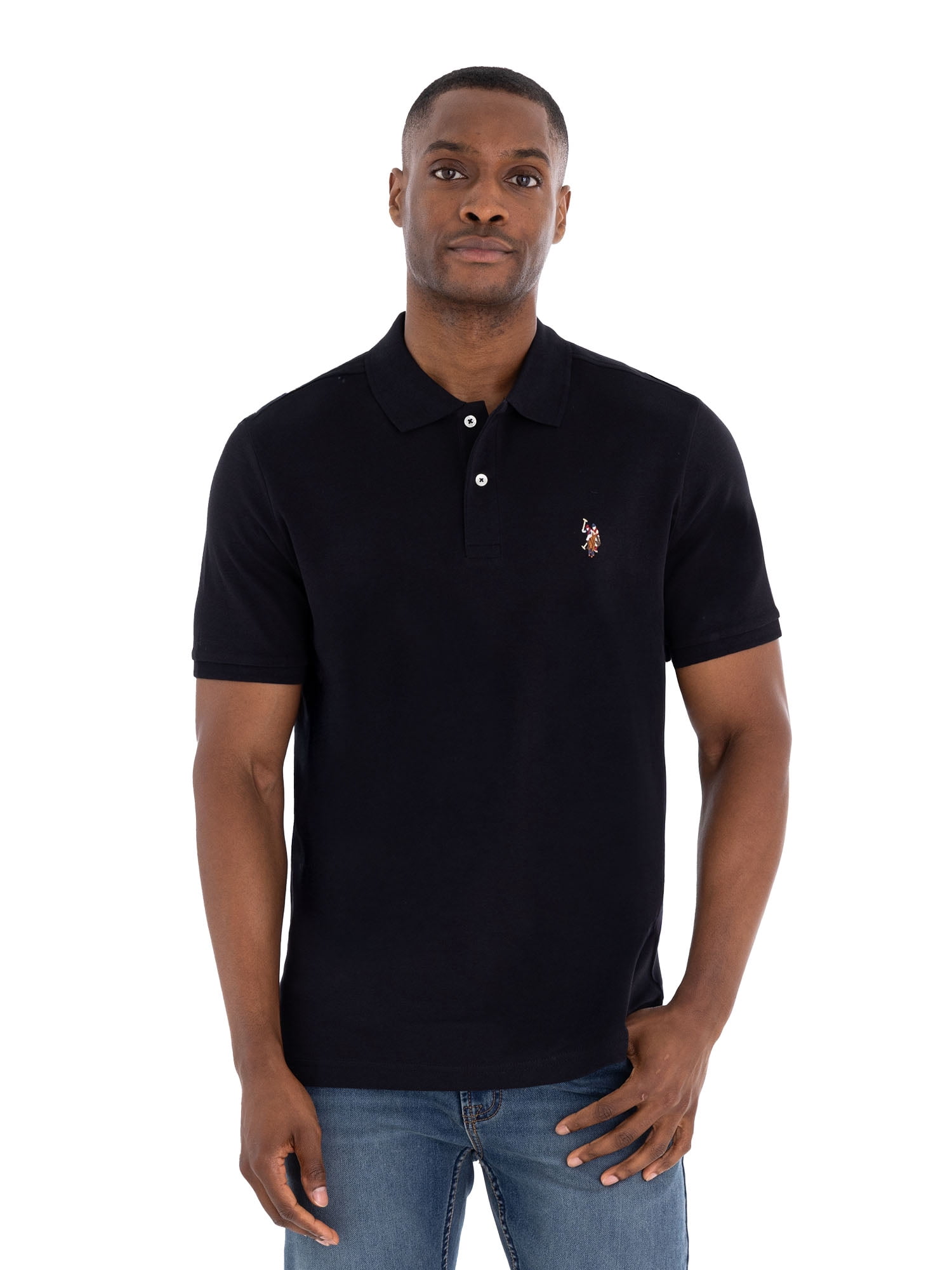 U.S. Polo Assn. Men's Interlock Polo Shirt Breathable Cotton Classic Fit (Black, S) w0lf0