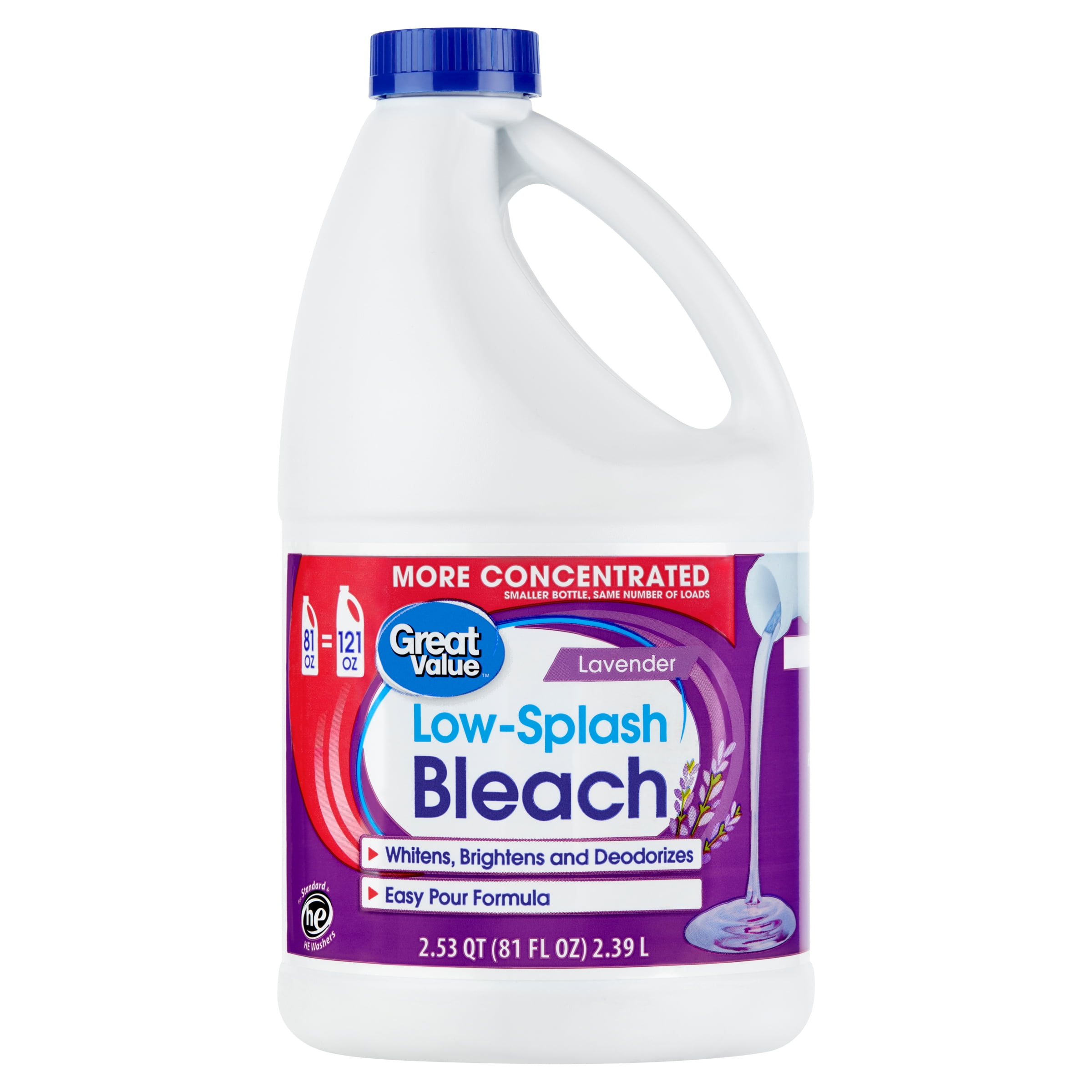 Great Value Low Splash Bleach, Lavender Scent, Concentrated Laundry & Household Cleaner (81 fl oz) ebq36