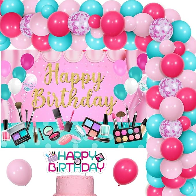 Generic Spa Birthday Party Decorations Set Makeup Themed Backdrop Balloon Garland Arch Kit (Red, 68 Piece Set) thmkb