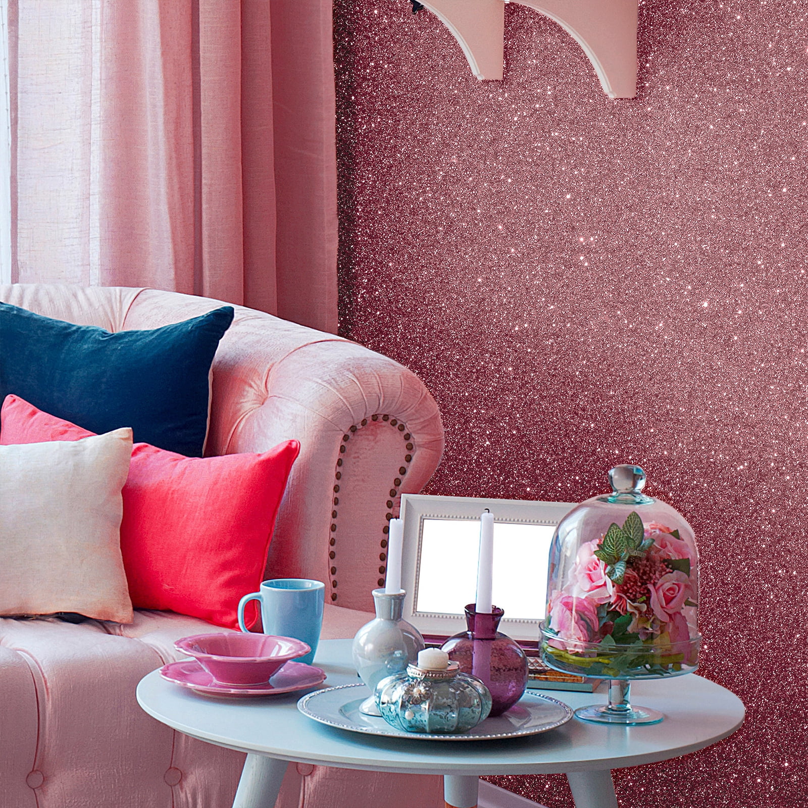 VEELIKE Rose Gold Glitter Peel and Stick Wallpaper, Sparkle Self-Adhesive Contact Paper for Furniture and Walls (15.7 in x 118 in) lfrdk
