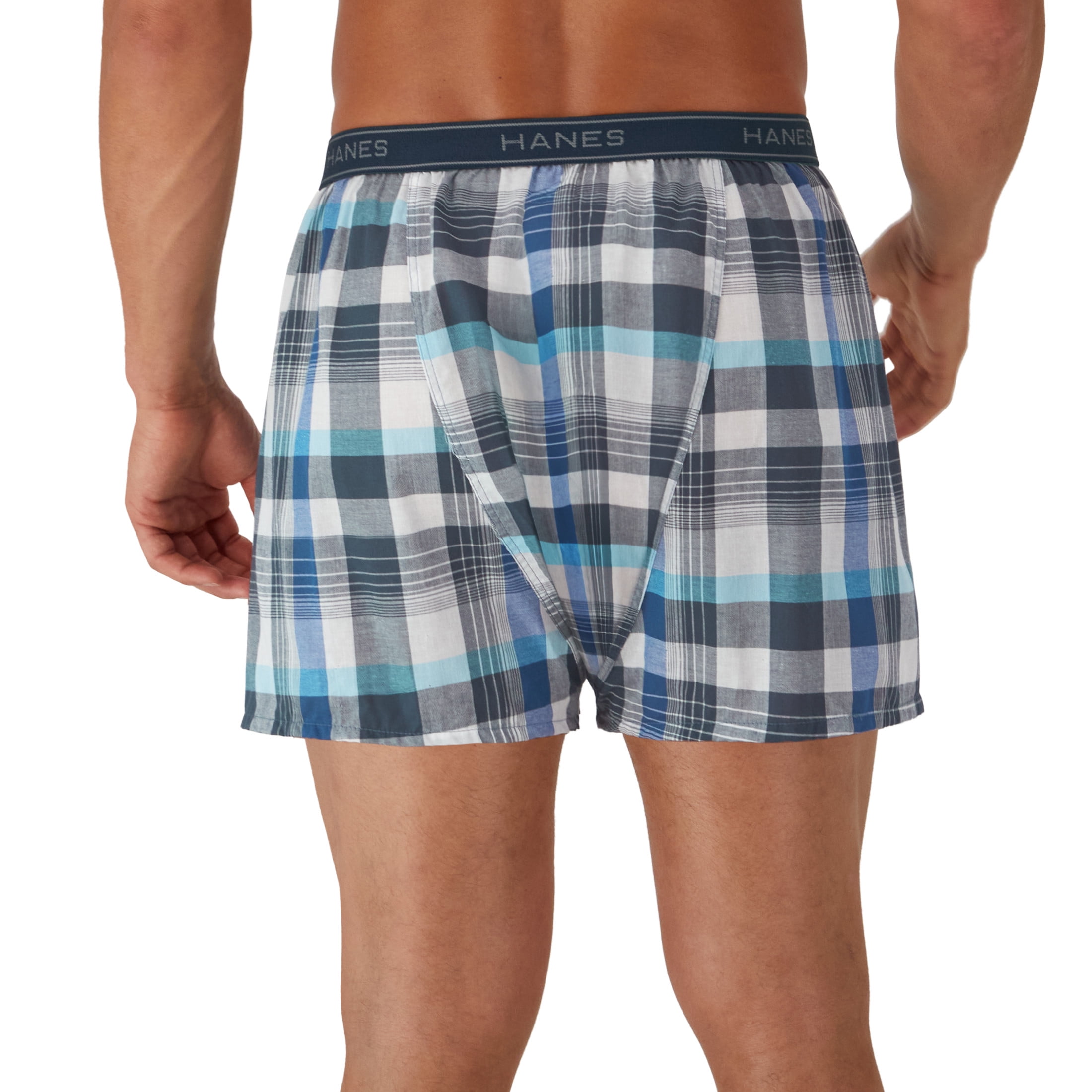 Hanes Men's Moisture-Wicking Boxer Underwear, Cotton Blend, Breathable Comfort (Blue, 10-Pack) 73tpv