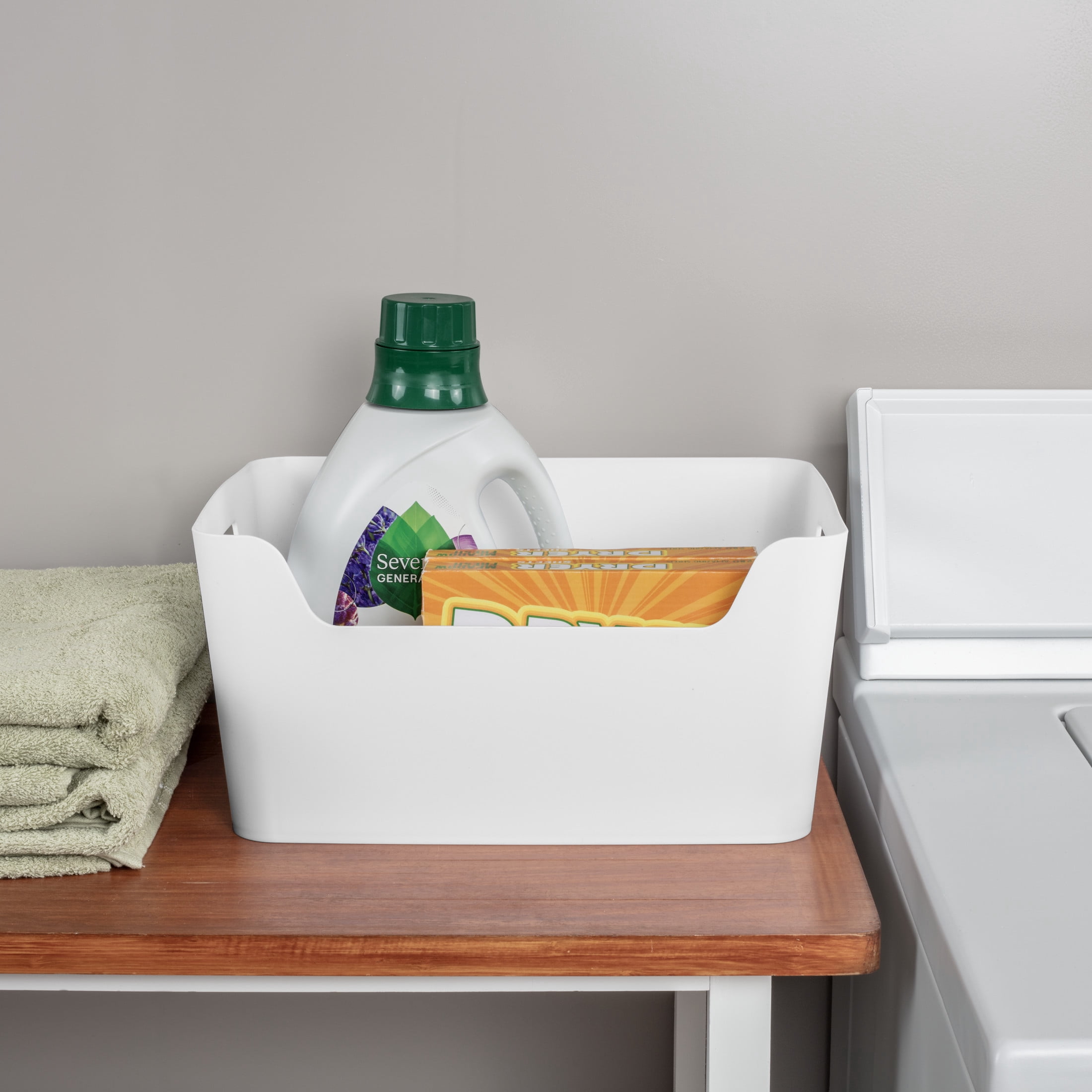 Mainstays X-Large Easy Access Storage Bin, Open Front Plastic Organizer (White, 3 Pack, 14.25 in x 11 in x 7 in) o76ym