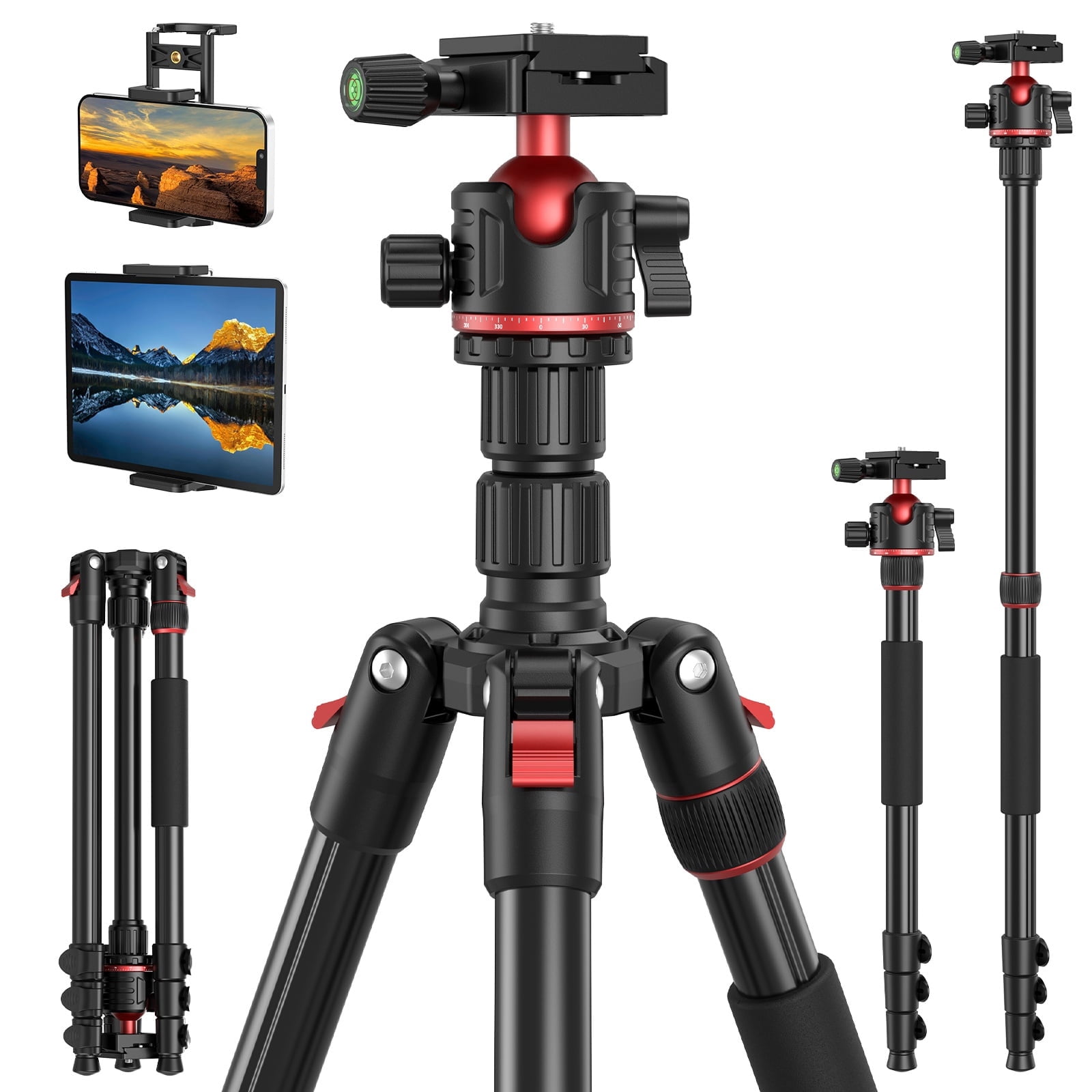 BNISE Aluminum DSLR Camera Tripod with 360° Panoramic Ball Head and Monopod Conversion (67 in) qv3z7