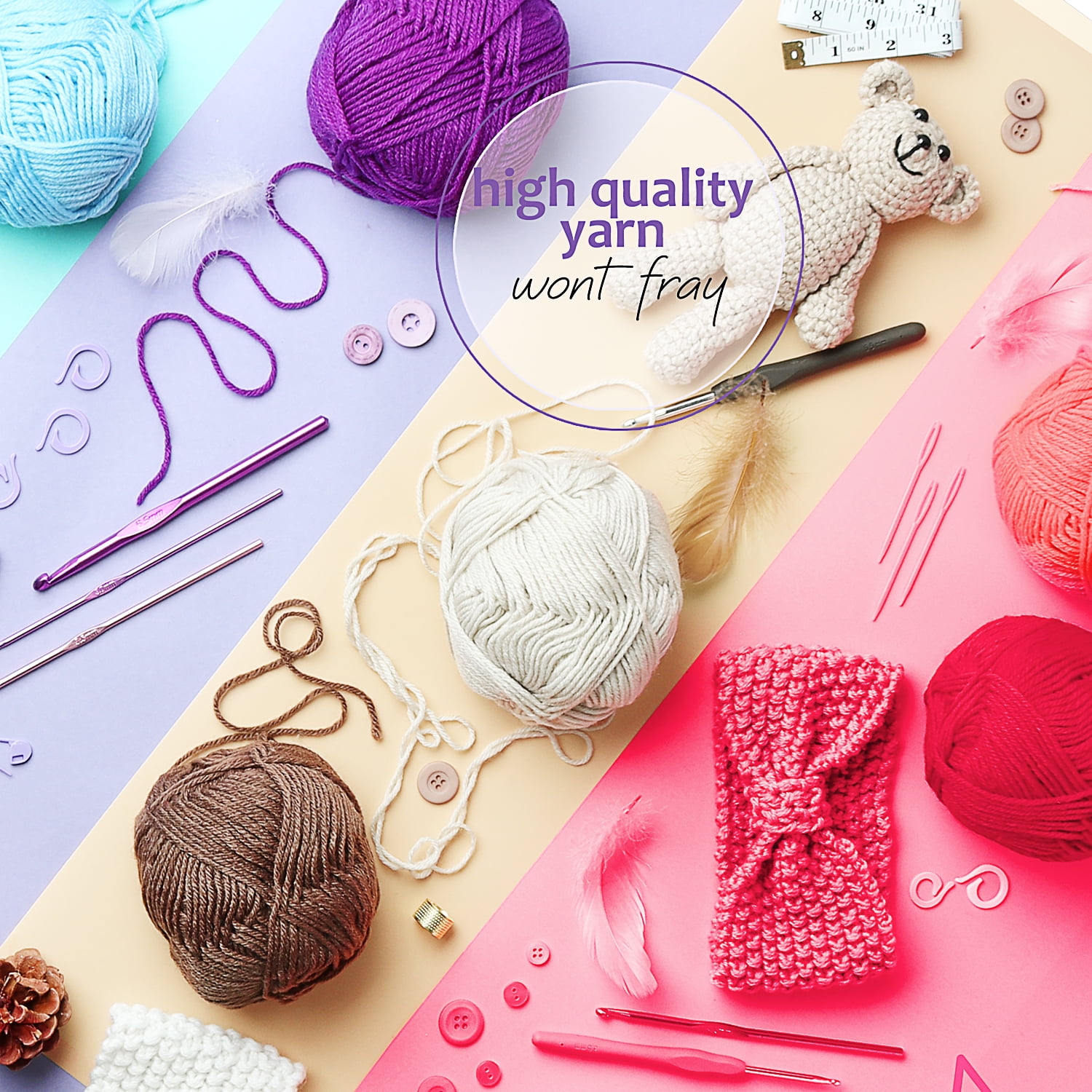 CraftBud Crochet Yarn, Soft Acrylic Hand Knitting Yarn for DIY Craft Projects (Multi-Colored, 12-Pack, 1200 Yards) 9rajo - Image 5