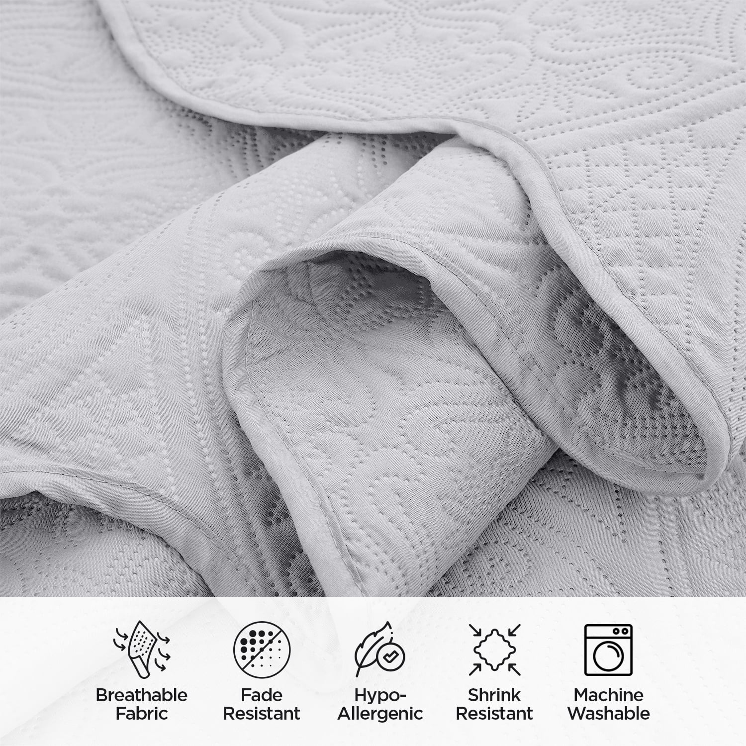 Ameha 3-Piece Quilt Set Embossed Floral Microfiber Bedspread (White, Queen Size) ia7b4