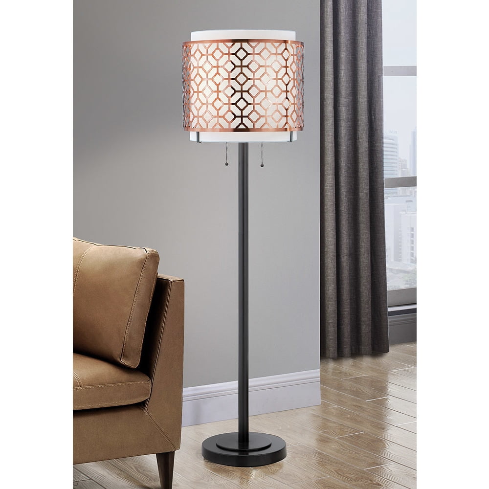 HomeGlam Melrose Metal Floor Lamp with Fabric Shade (Copper, 60 in) oe66l