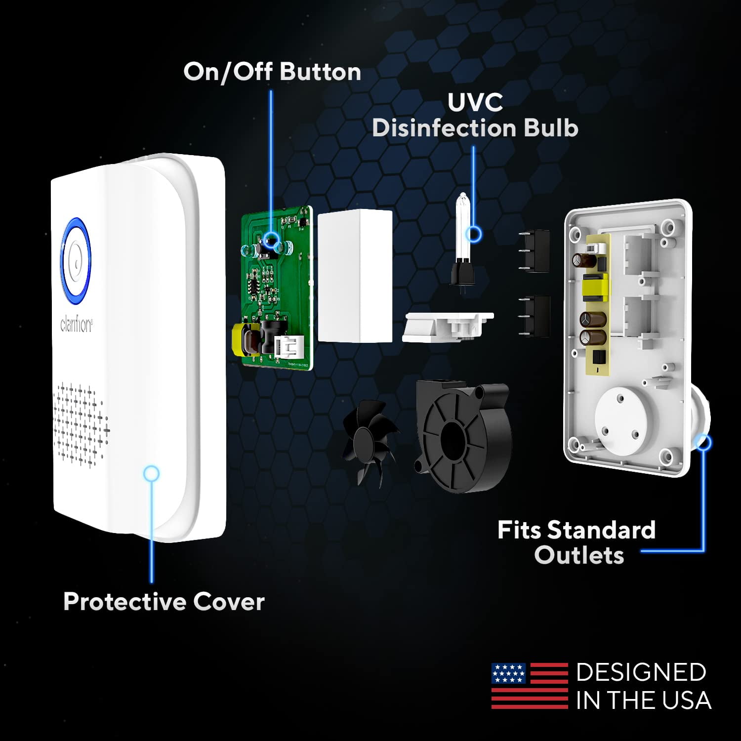 Clarifion ODRx Air Purifier, Compact Plug-In UVC Light Air Freshener (White, 1 Pack) 99pb7