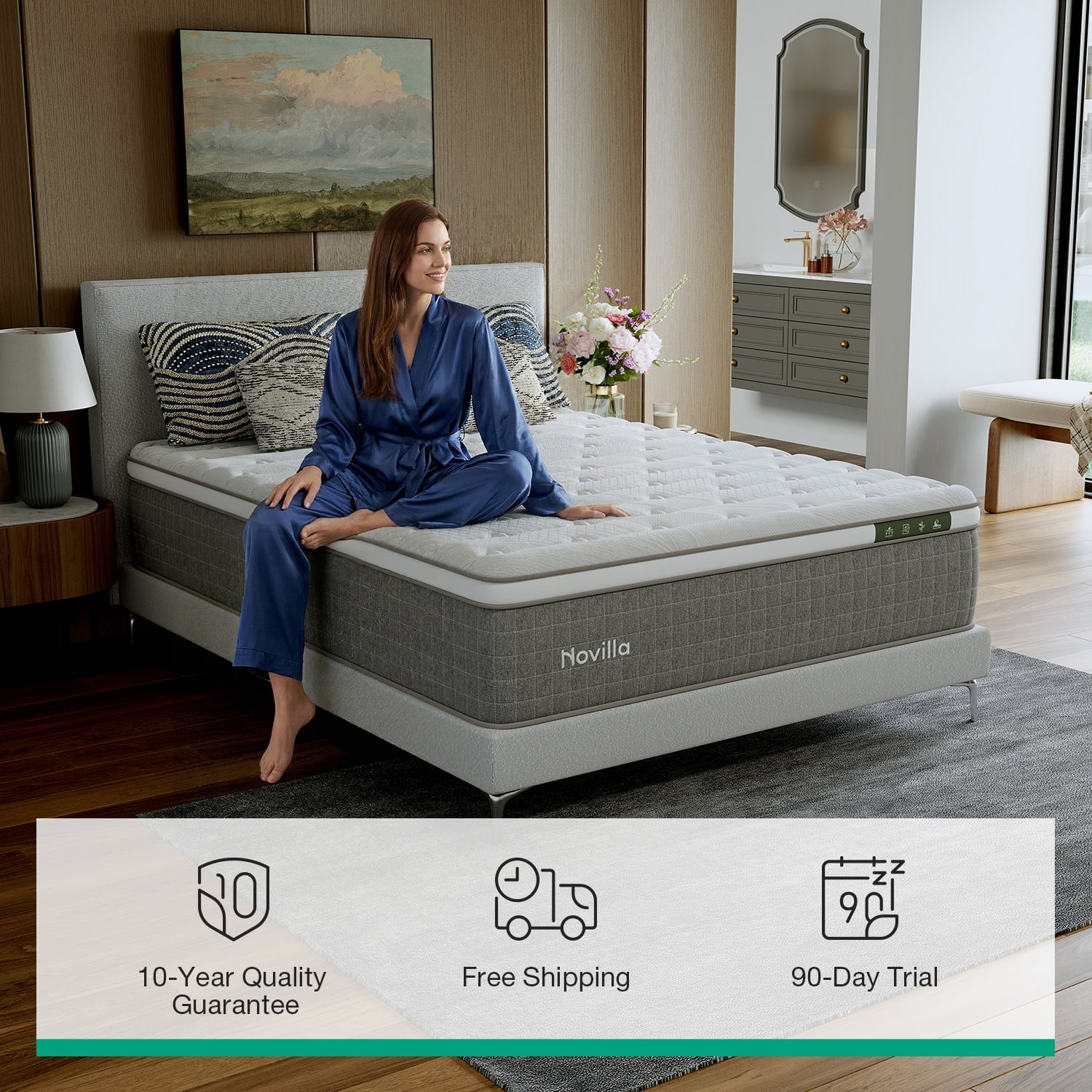 Novilla Vela Hybrid King Mattress, Cooling Gel Memory Foam Bed with Pressure Relief (White, 10 in) yljze