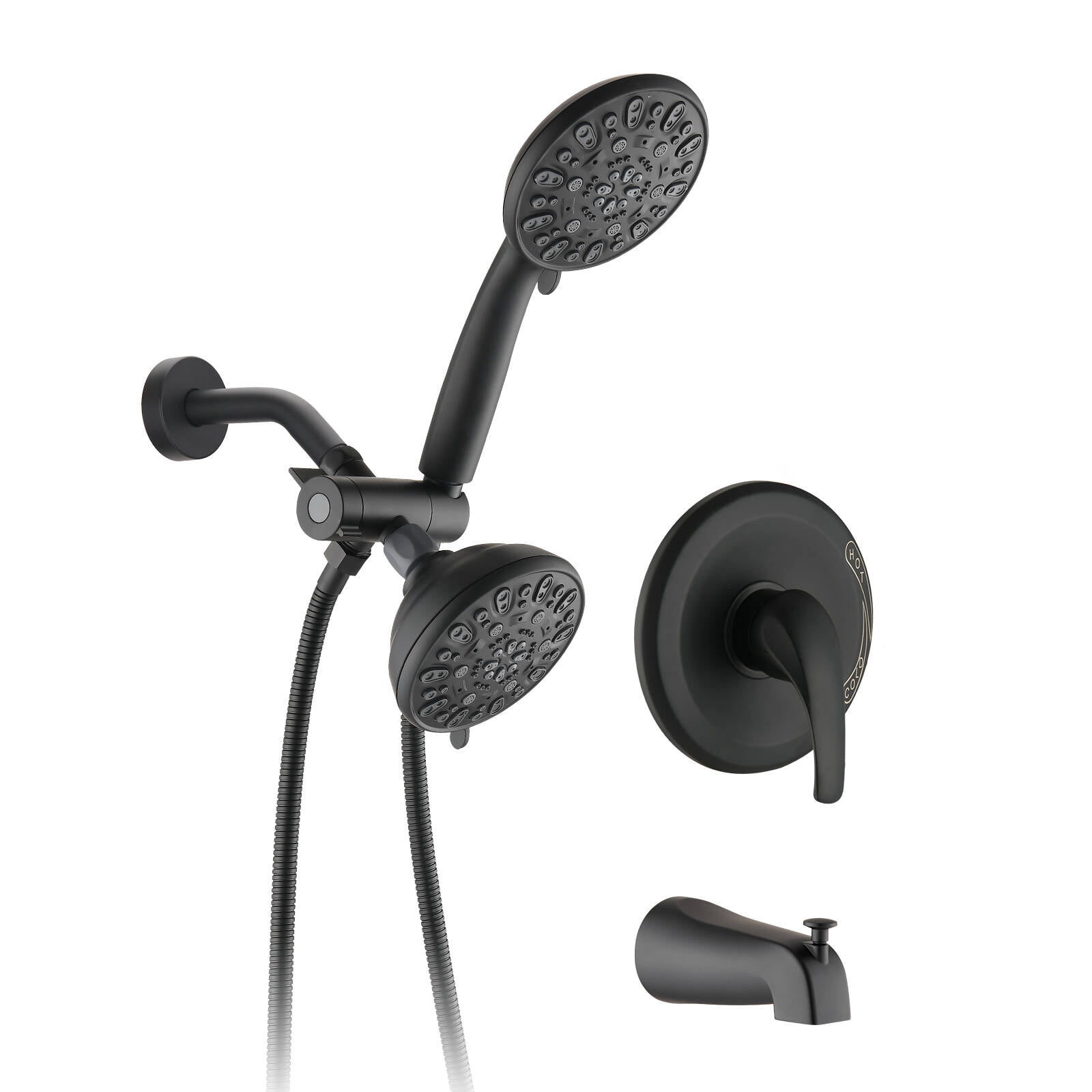 PROOX High Pressure Dual 2-in-1 Rain Shower Head and Handheld Combo Set with Bathtub Spout (Black, 5 in) dp801
