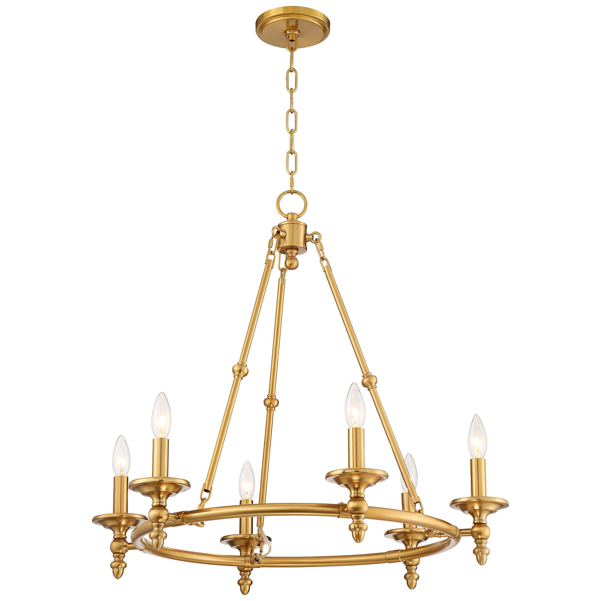 Stiffel Wagon Wheel Chandelier 6-Light Farmhouse Rustic Lighting Fixture (Antique Brass, 28 in) nju8b