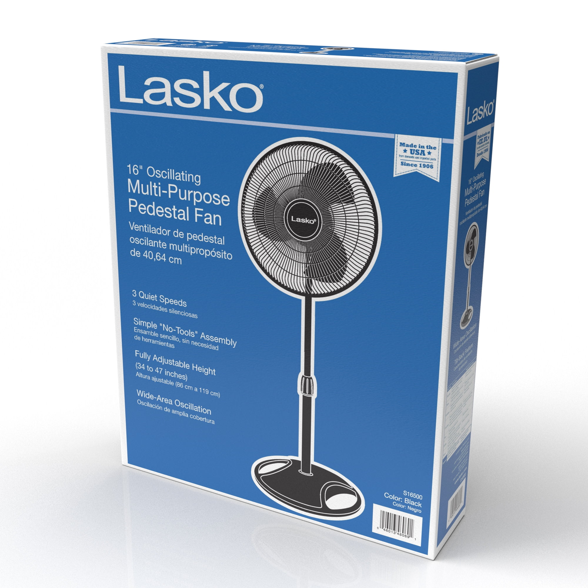 Lasko 16 in Oscillating Pedestal Fan with Adjustable Height and Tilt-Back Head (Black, 47 in Height) 8qr43