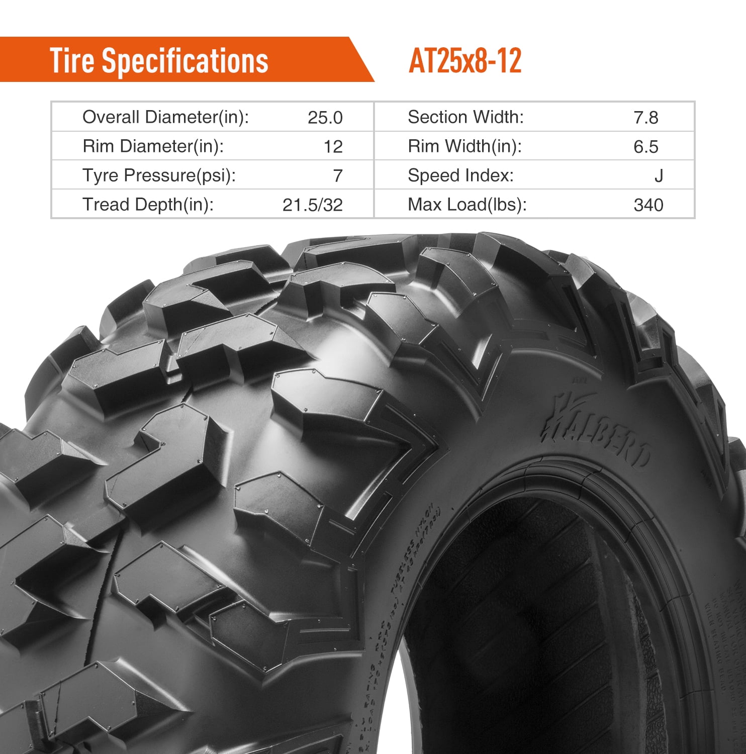 Halberd All Terrain ATV UTV Tires (Set of 4, 25x8-12 & 25x10-12, 6PR) z35f3
