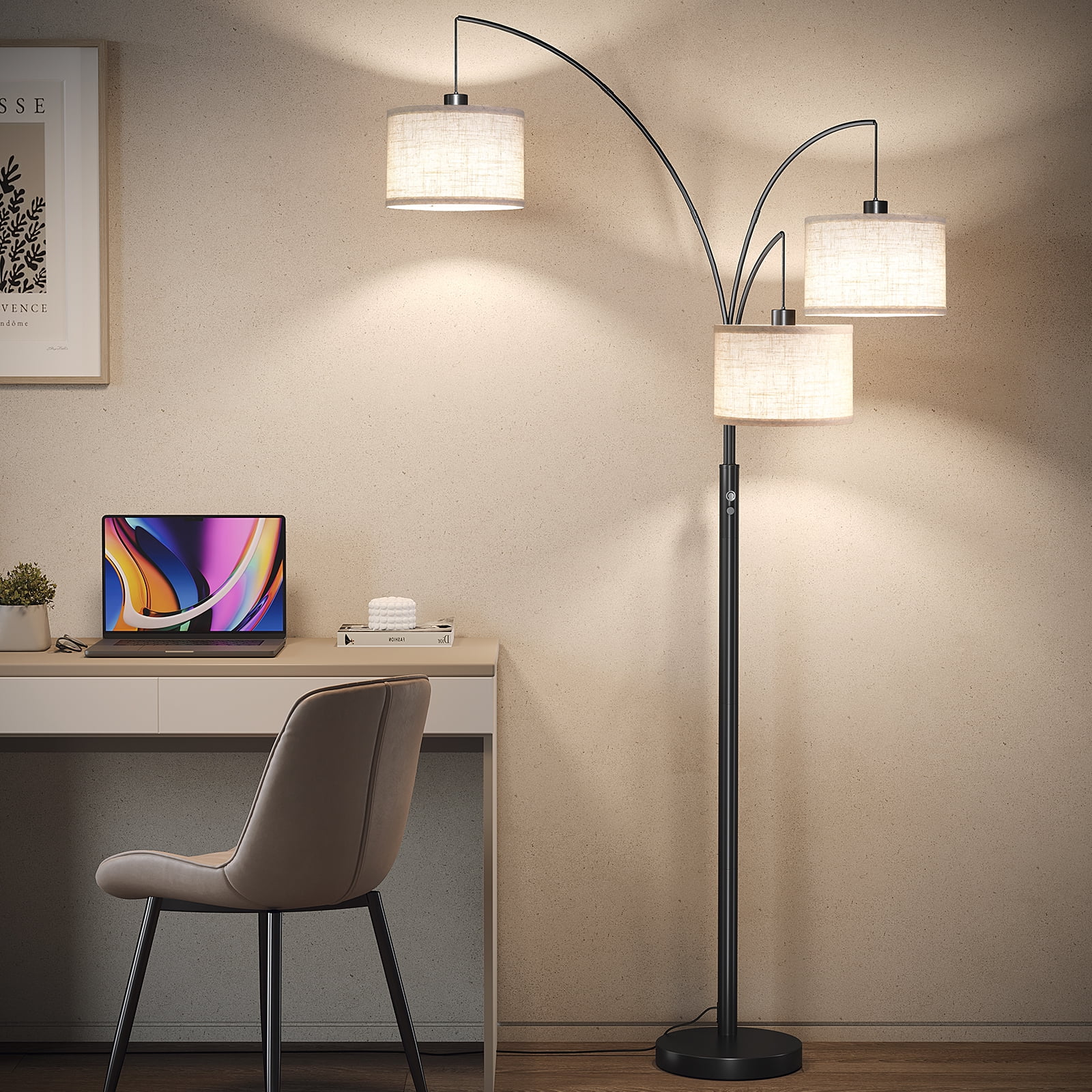 SUNMORY 3-Light Arc Floor Lamp, Modern Standing Tree Lamp with Hanging Drum Shades and Heavy Base (Black, 78 in) lv86l