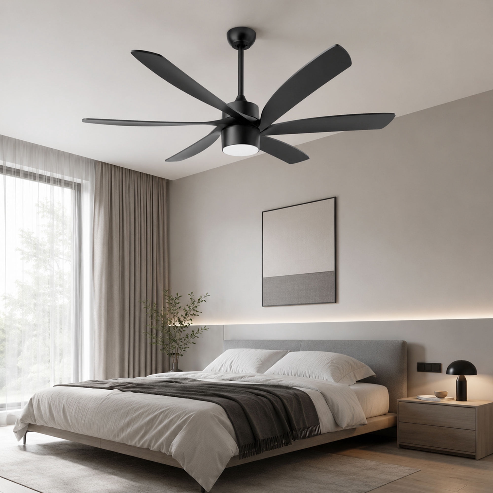 ShreeFindee 64 in Outdoor Ceiling Fan with Light, Dimmable LED, Reversible DC Motor, Waterproof for Patio and Indoor Use (Black, 64 in) olngl