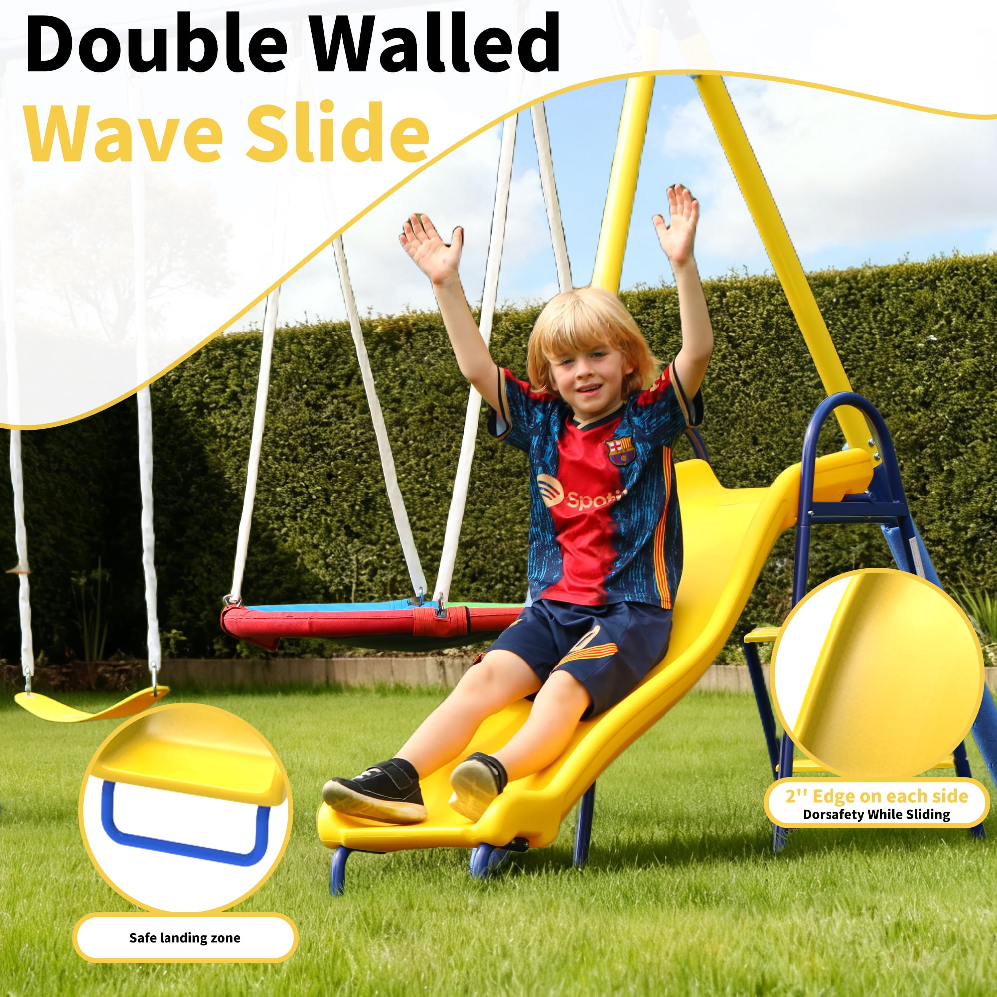 Fashionsport Outfitters Heavy-Duty Metal Swing Set for Backyard (Yellow, 700 lb Capacity) kwxke