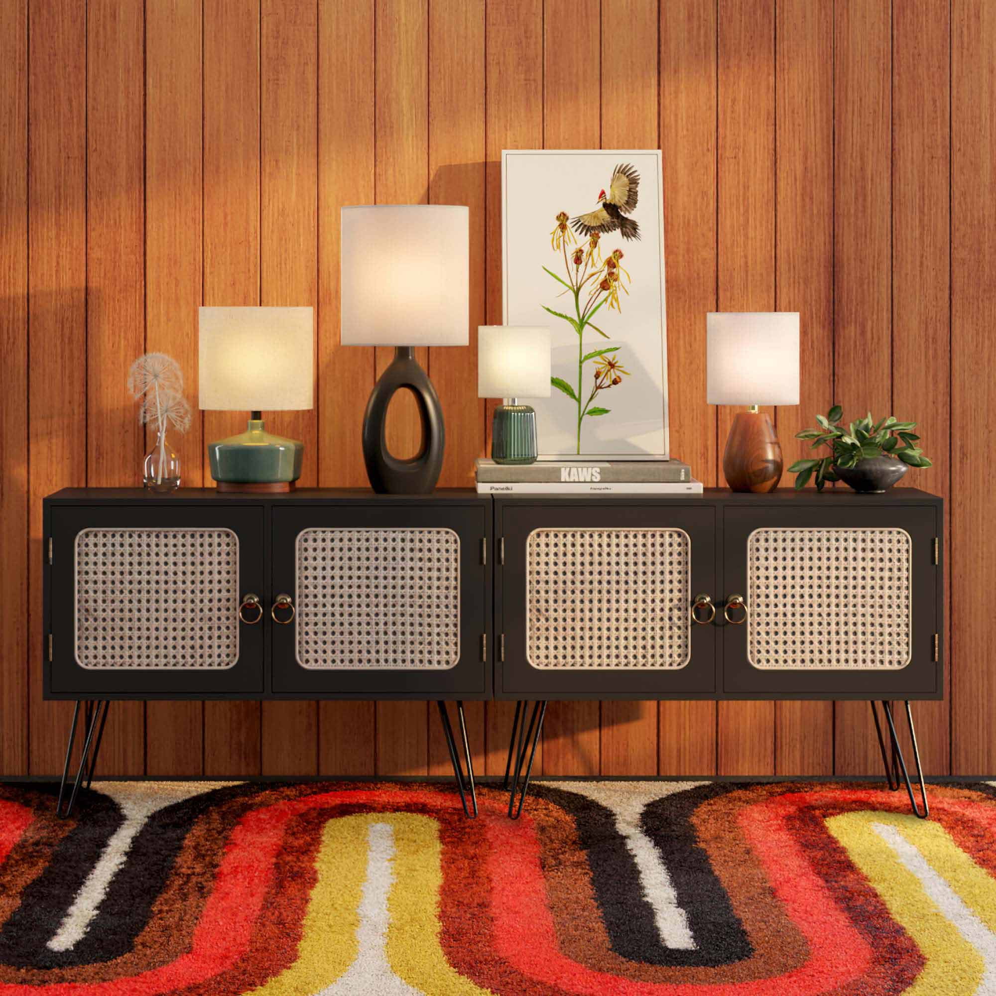 Better Homes & Gardens Modern Mid-Century Ceramic Table Lamp with Wood Base (Deep Green, 17 in) x50hl