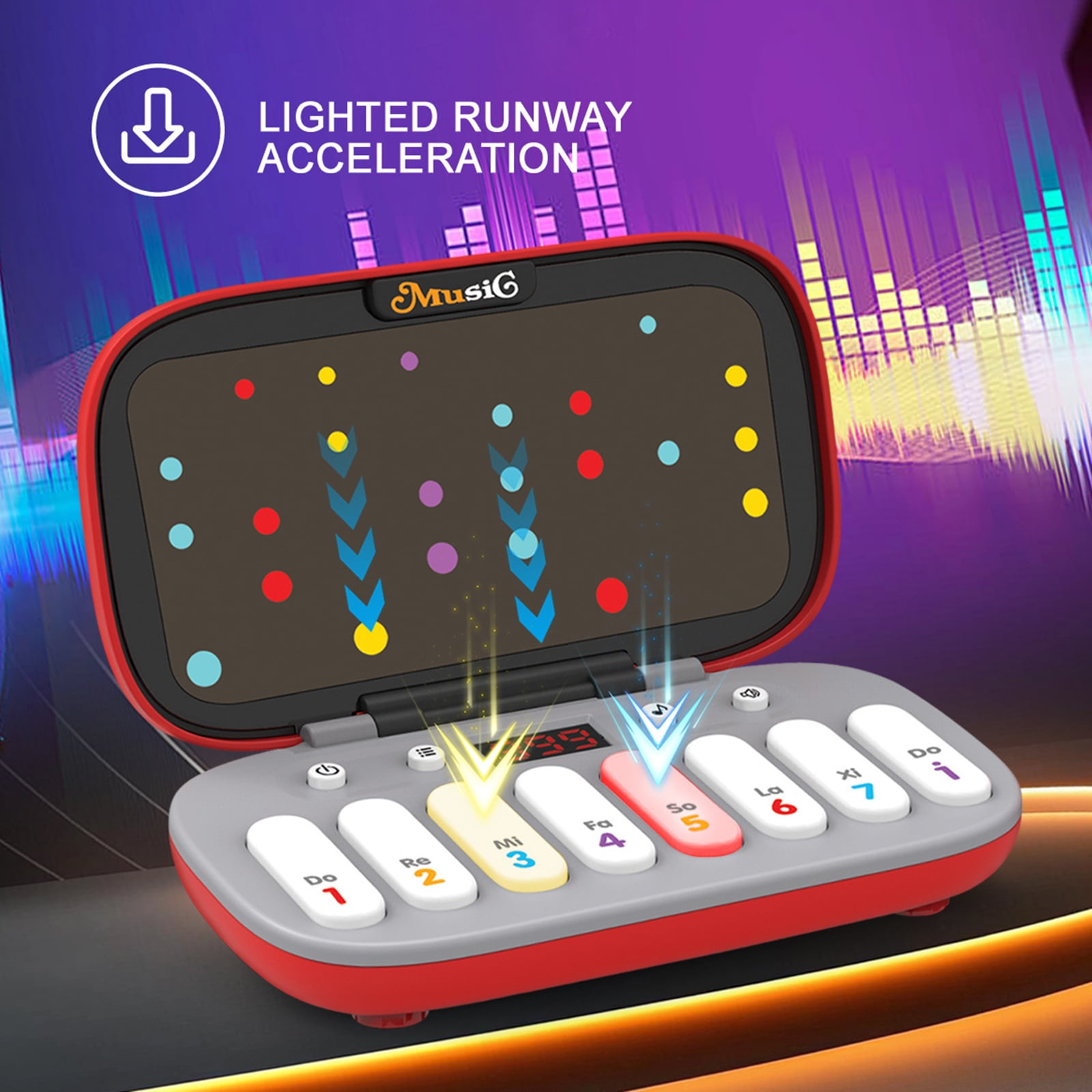 DIDUBUY Light-Up Piano Keyboard Toy for Kids, Interactive Musical Learning Instrument with 7 Rhythm Modes (Red, 12 in x 8 in) ujkbn