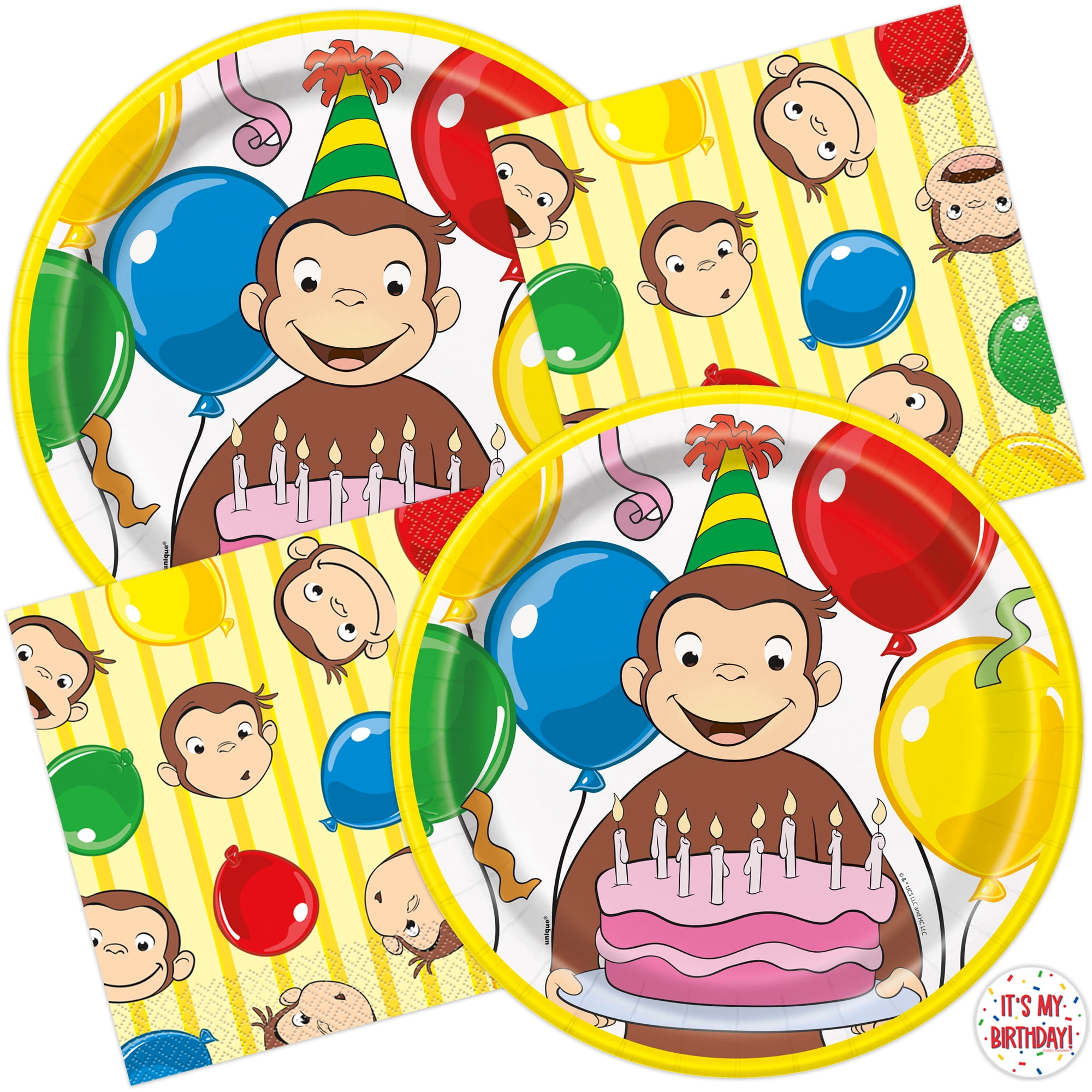 Unique Curious George Birthday Party Supplies Set (9 in Plates, 6.5 in Napkins, 1 ct Sticker) qq28l