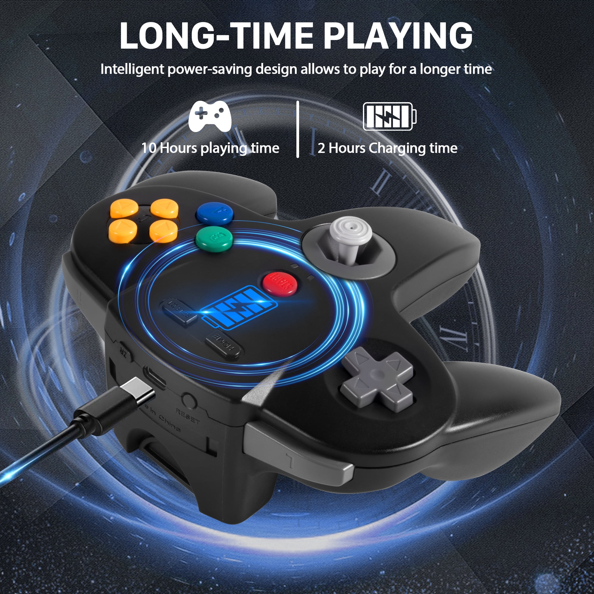 Luxmo 2.4GHz Wireless Gaming Controller for N64 Console, Switch, PC, and Raspberry Pi (Black, 1 Pack) 5tke5