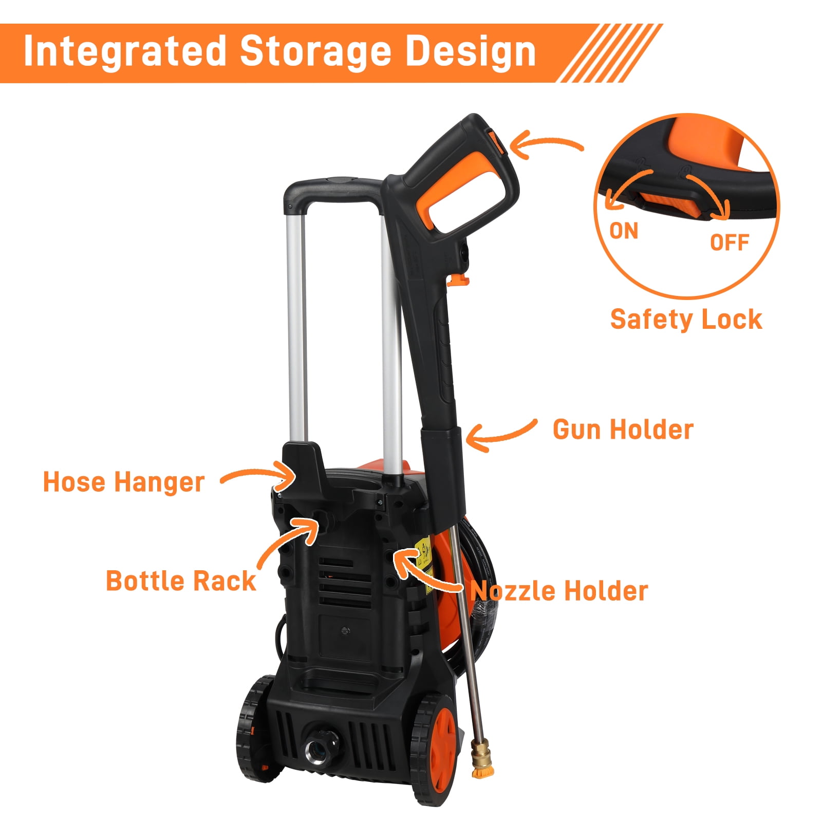 Ktaxon Electric Pressure Washer 5200 PSI 3.5 GPM Portable Power Cleaner with 4 Quick Connect Nozzles & Foam Cannon (Black, 1800W) py543