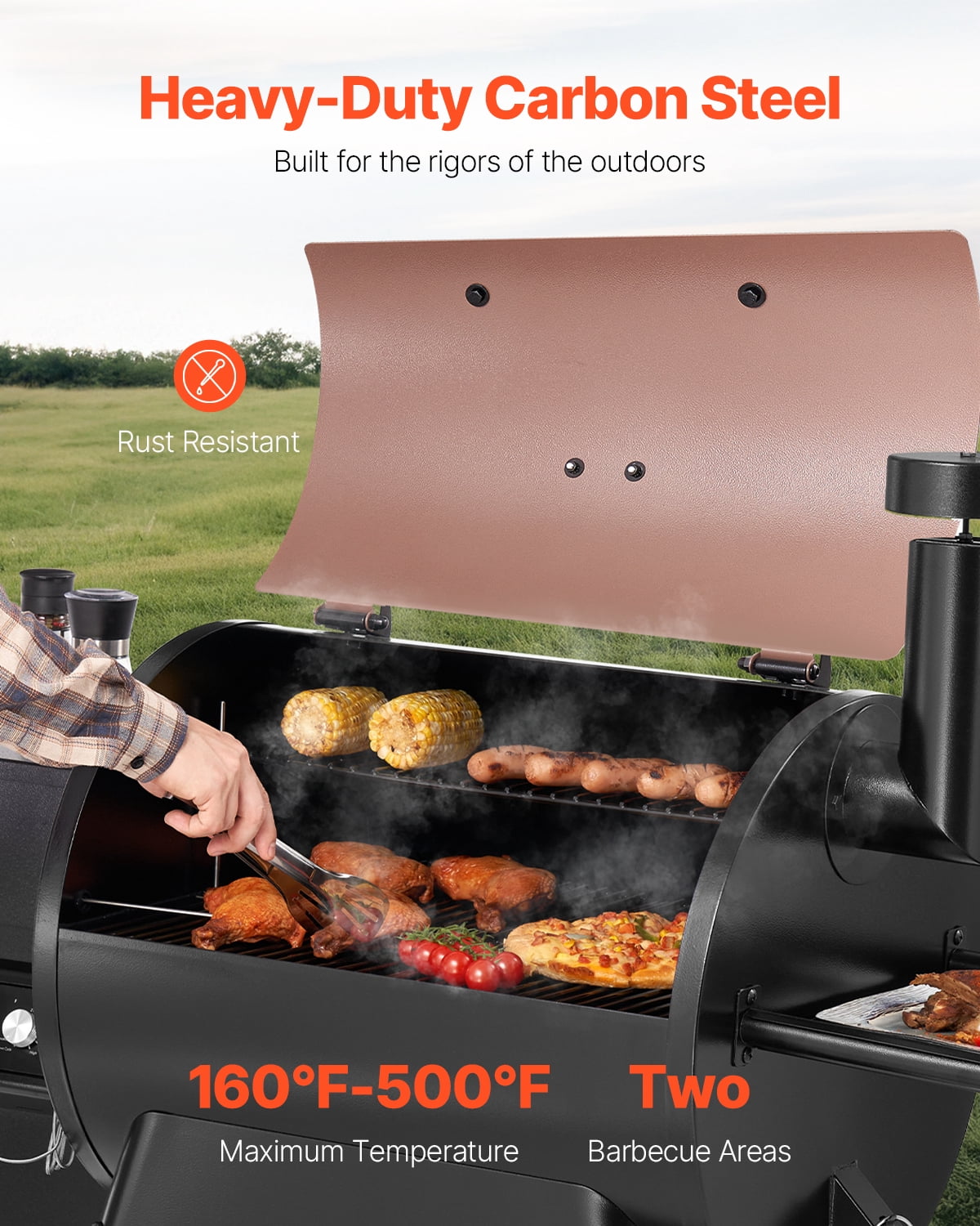 VEVOR Wood Pellet Grill Smoker, 8-in-1 Outdoor BBQ Grill with LCD Controller, 575 sq in Cooking Area (Black, 575 sq in) oqawb
