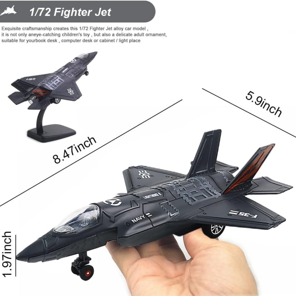 Ludolm F35 Fighter Jet Toy Diecast Metal Airplane Model with Lights and Sound (Blue, 8.5 in) pxq8p