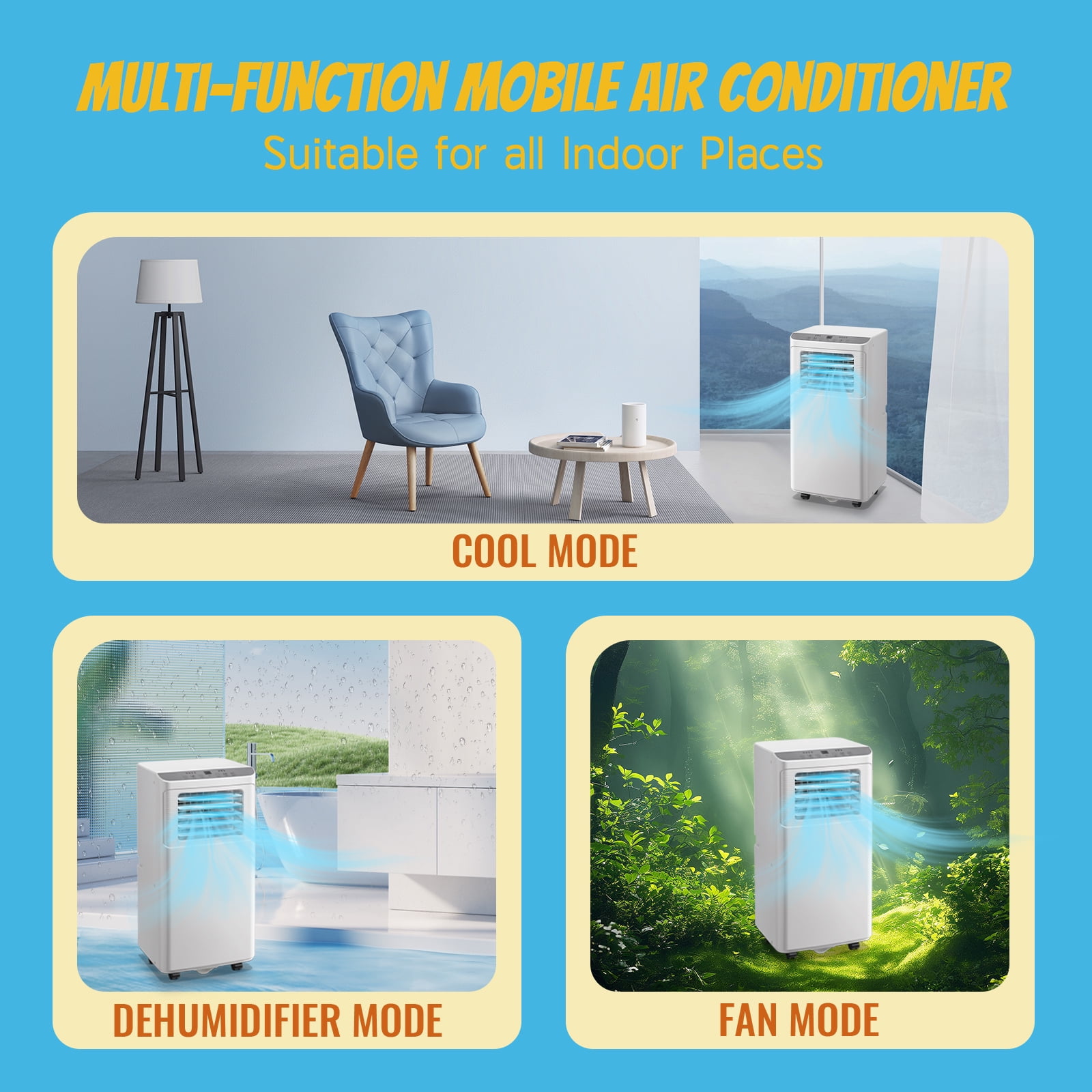 WANAI Portable Air Conditioner 8000 BTU Cooling Fan Dehumidifier (White, 250 sq. ft.) 4hb3e