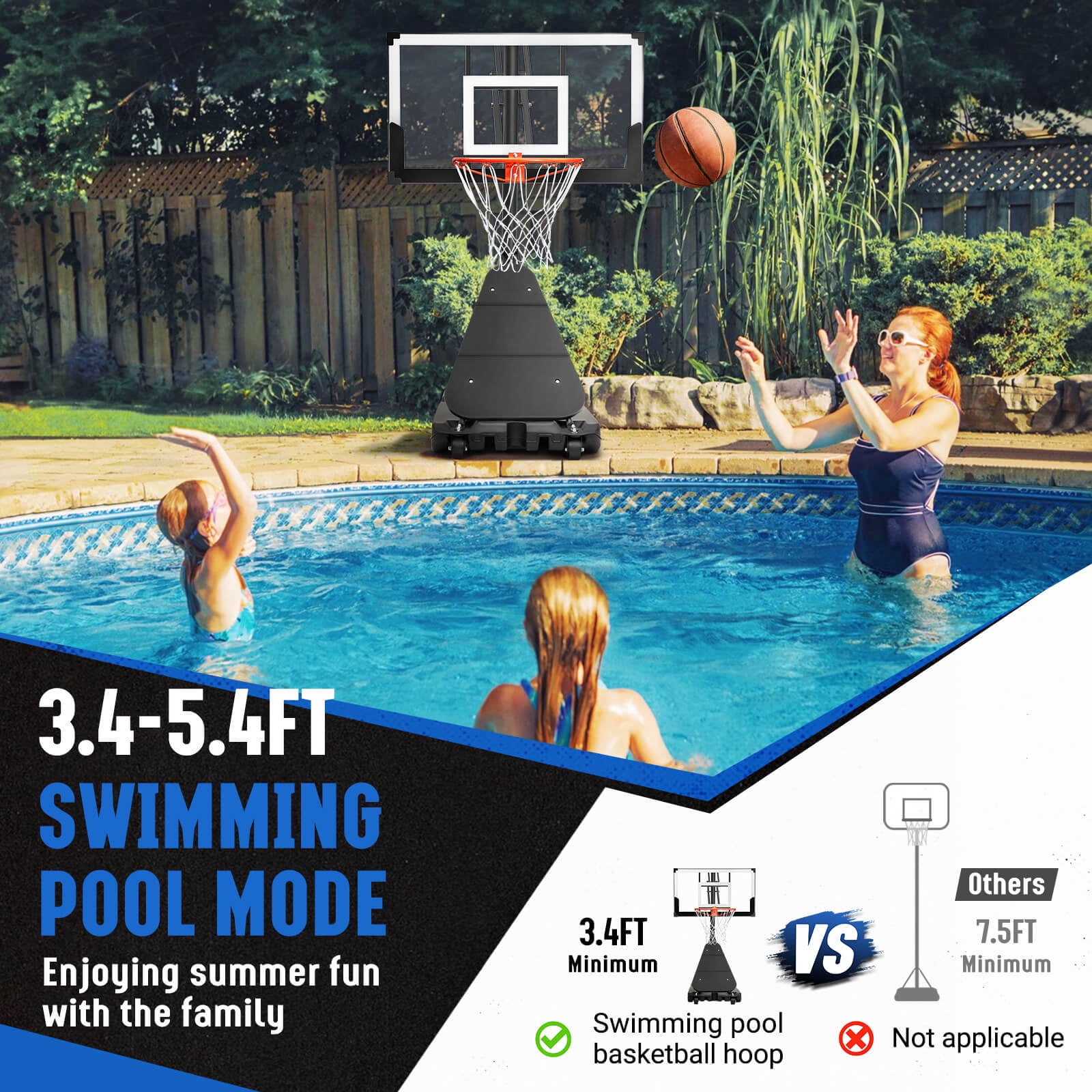 SERAY Adjustable Basketball Hoop System, Portable Basketball Goal with 40 in Shatterproof Backboard, Indoor/Outdoor Play (White, 3.4-10 ft) dvs1a