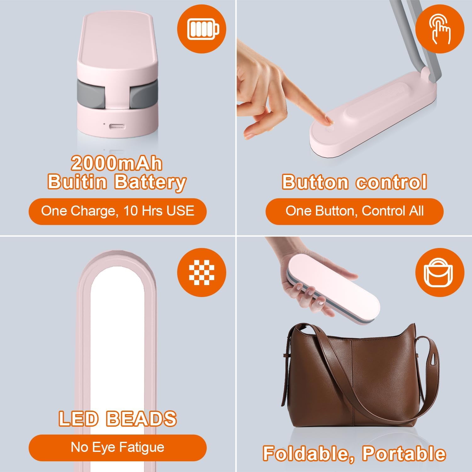 CAALOGT LED Foldable Desk Lamp, Portable Dimmable Table Light for Office and Home (Pink, 6.7 in x 1.77 in x 1.55 in) 0yana
