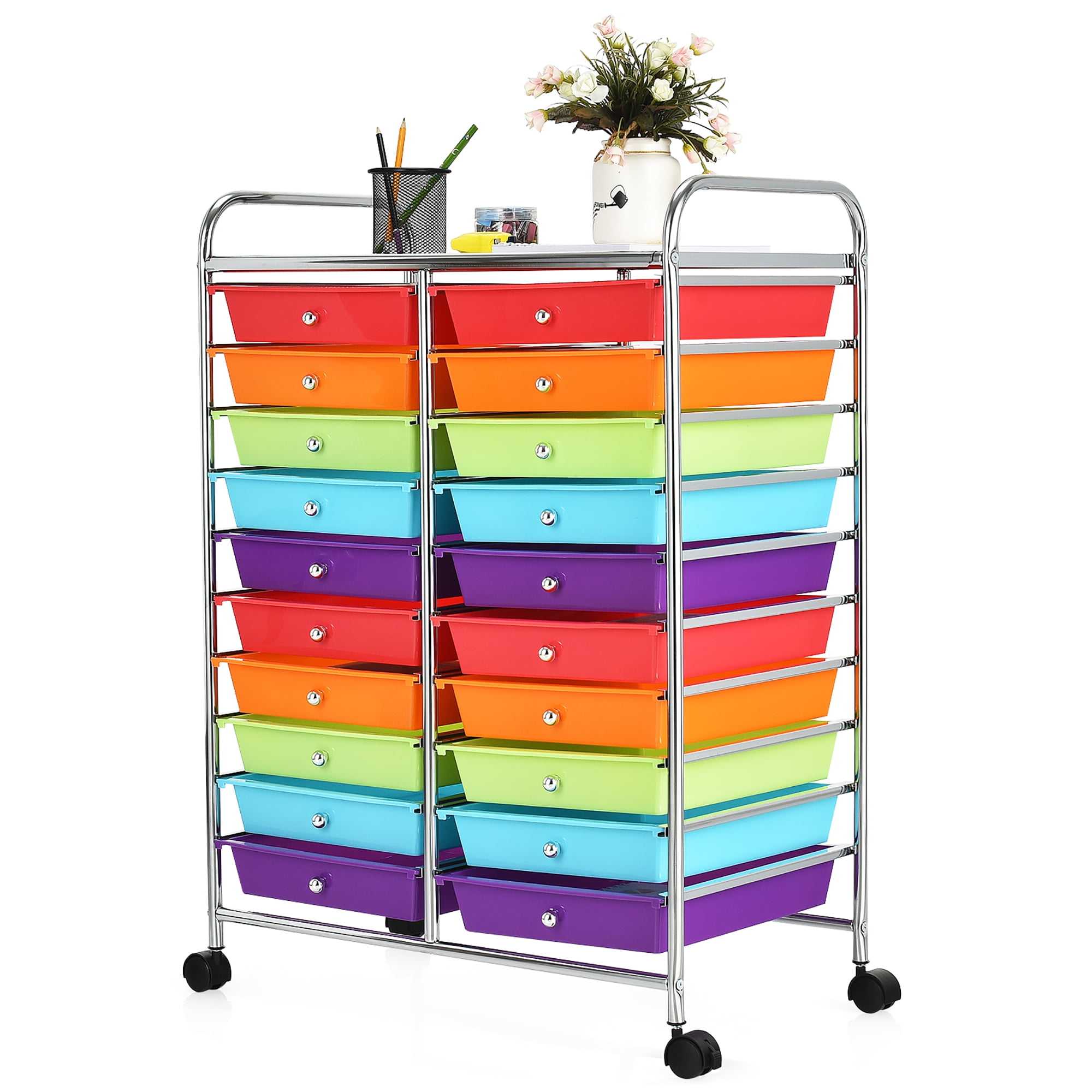 Costway 20 Drawer Rolling Storage Cart Organizer for Office Crafts and Tools (Multicolor, 20 Drawers) g1zft