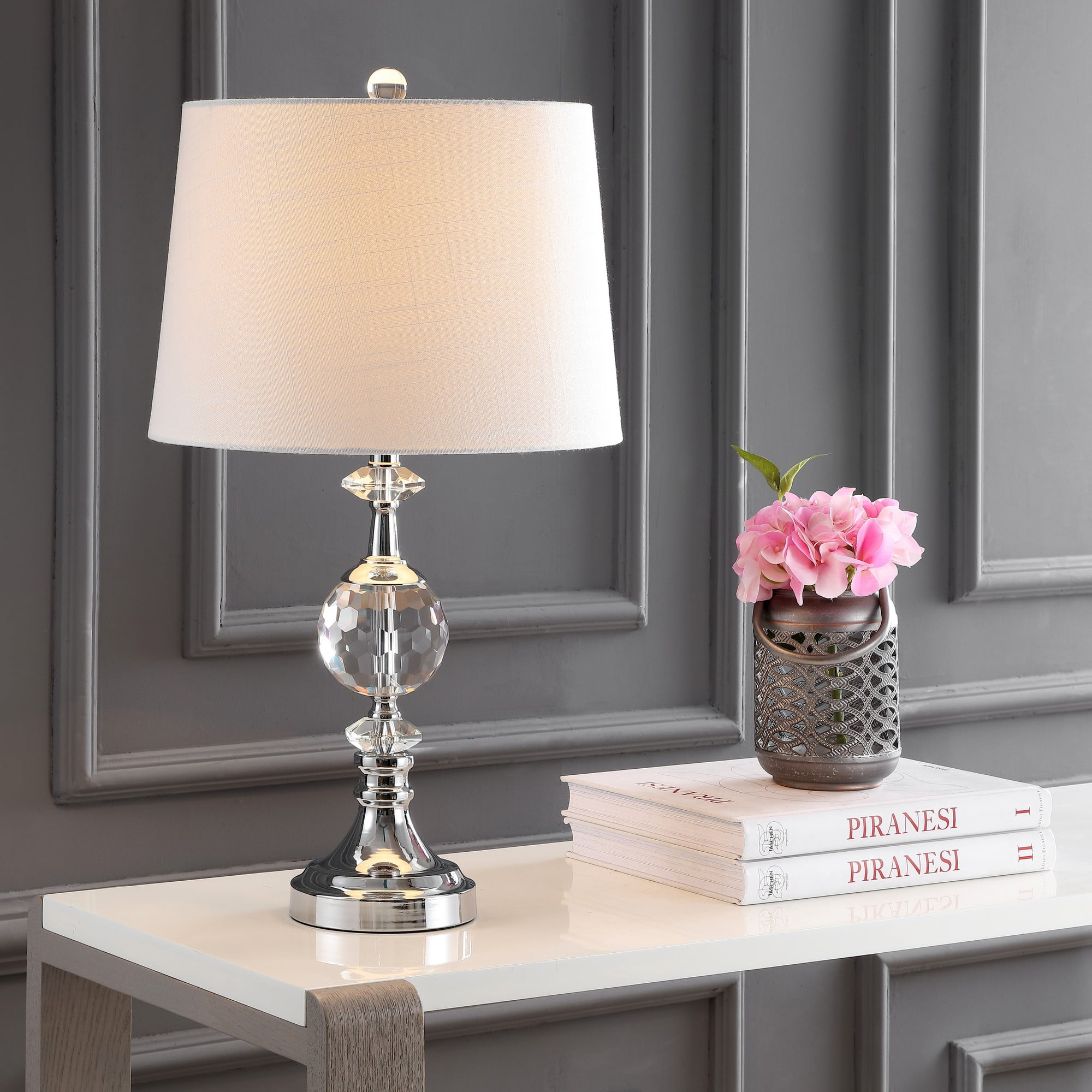 JONATHAN Y Channing LED Crystal Table Lamp, Modern Bedside Lighting (Clear/Chrome, 25.5 in) nn4tb