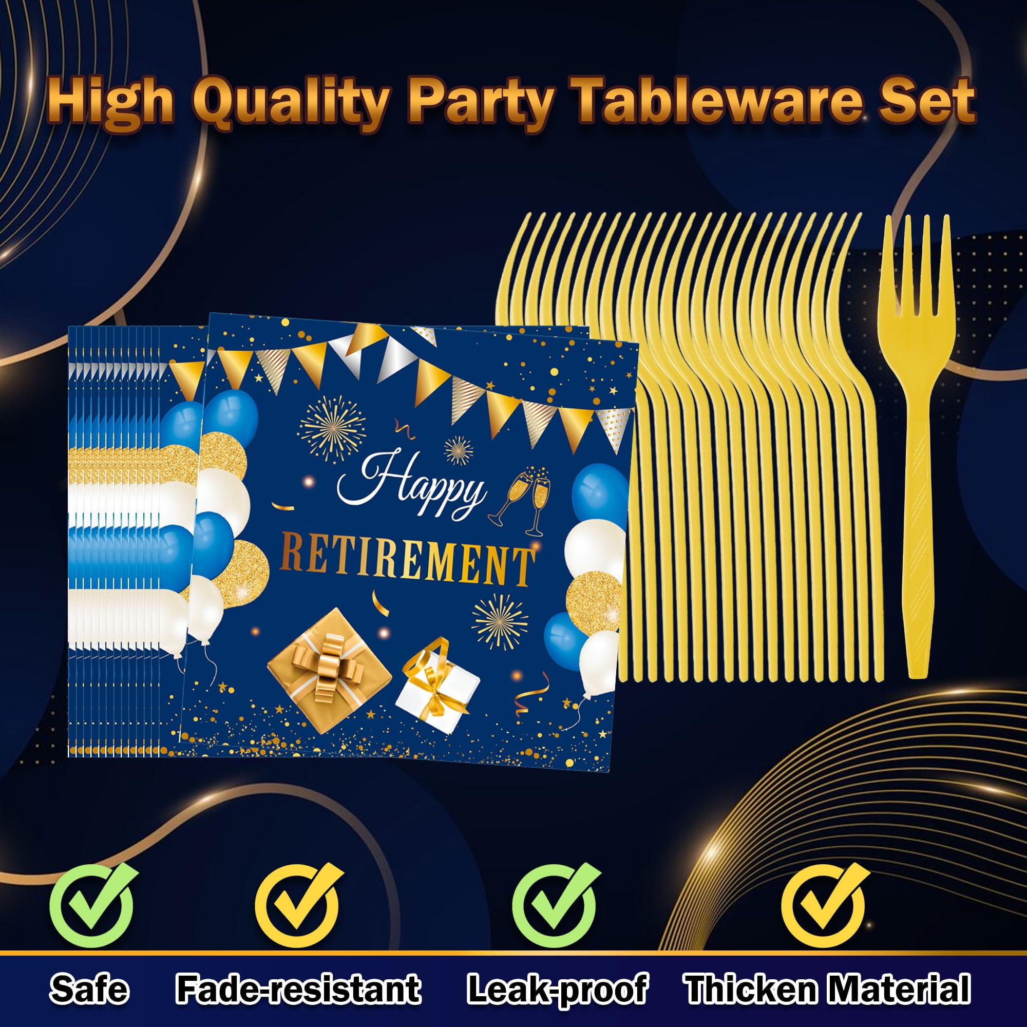 Jestar 96-Piece Retirement Party Supply Set (Gold, 24-Guest Service) w3kbh