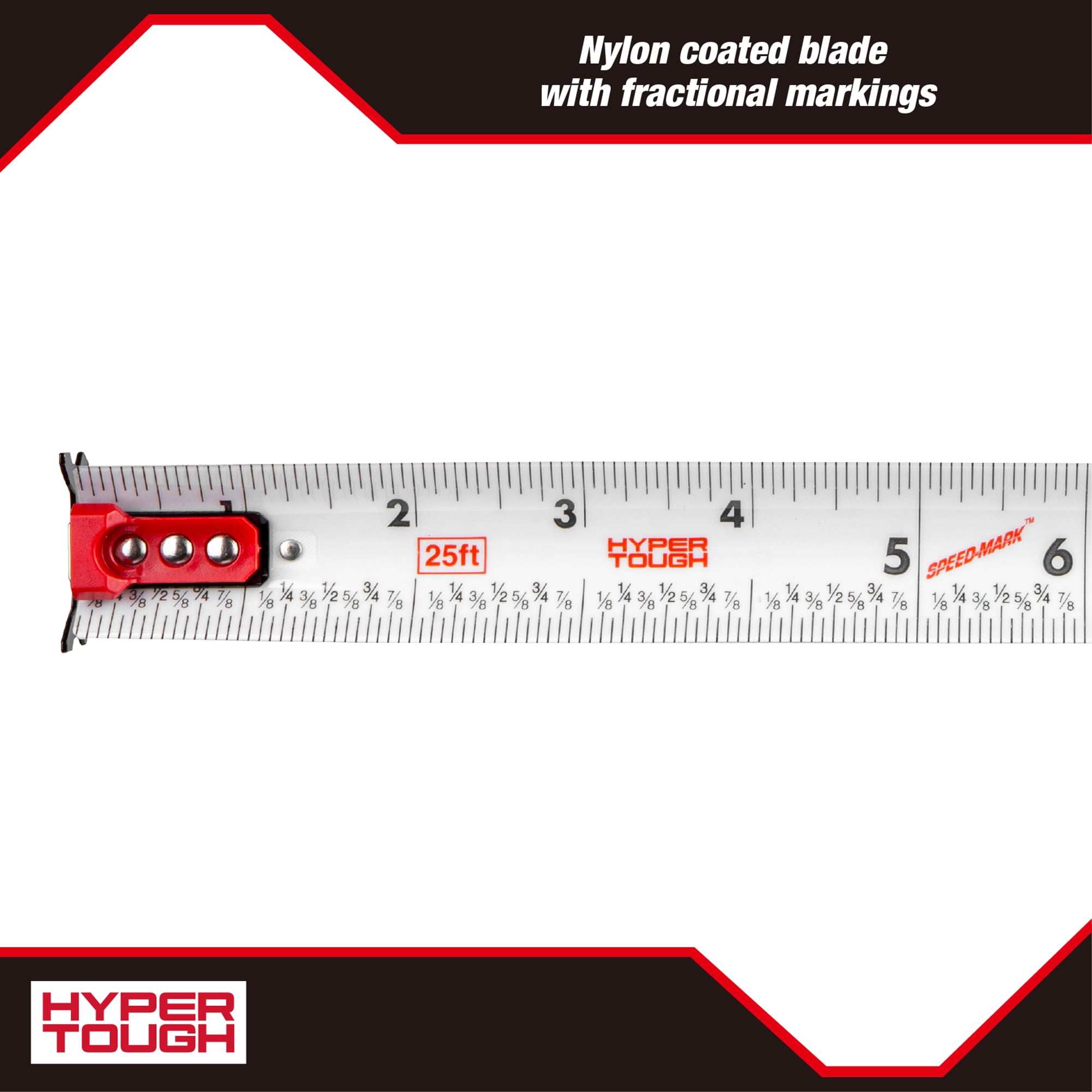 Hyper Tough Magnetic Tape Measure with Nylon-Coated Blade (Red, 25 ft) 9ew0n - Image 7