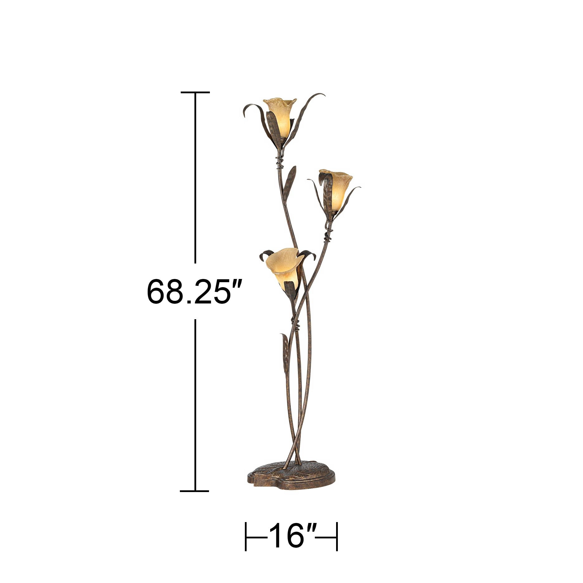 Franklin Iron Works Intertwined Lilies Rustic Farmhouse Floor Lamp (Bronze Gold, 68.25 in) q9hdj