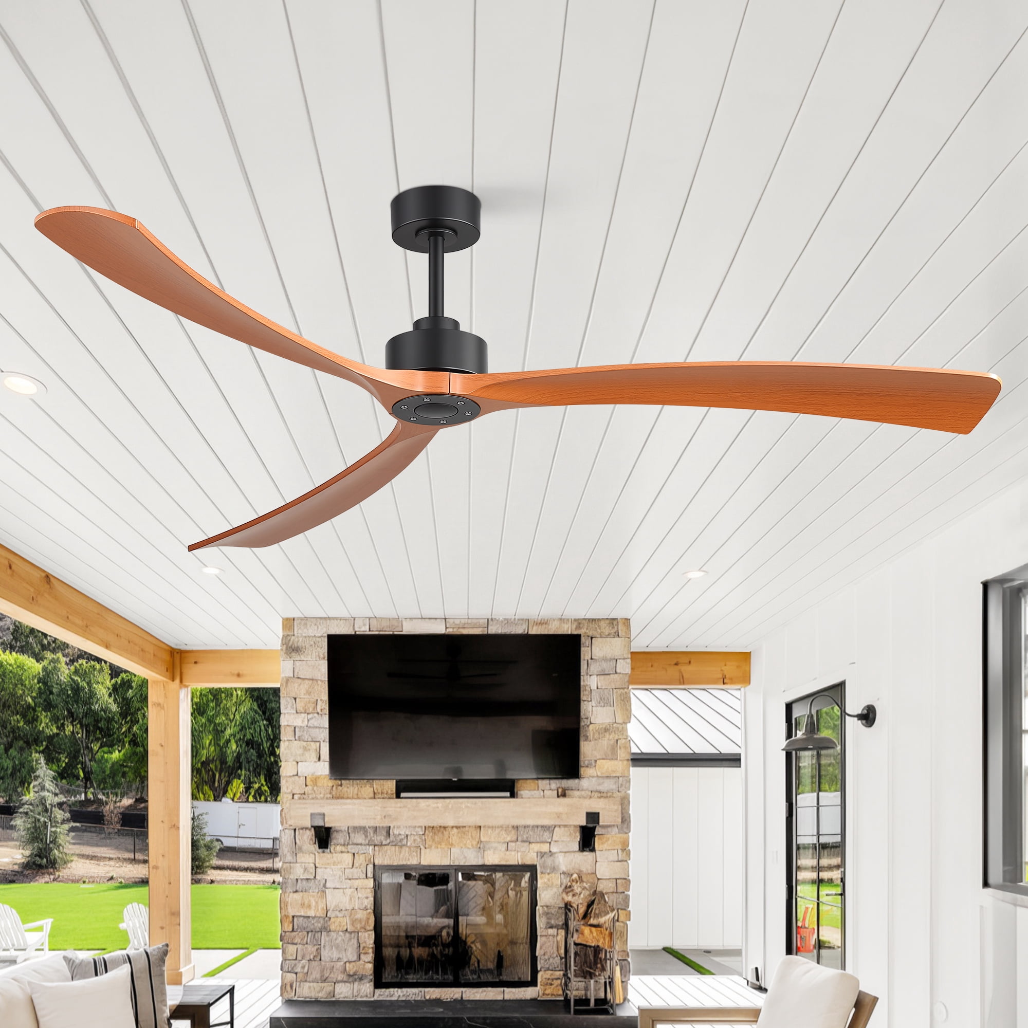 ALKAFY 72 in Ceiling Fan with Remote, Reversible DC Motor, Indoor Outdoor Farmhouse Flush Mount Fan (Walnut, 72 in) 65gby