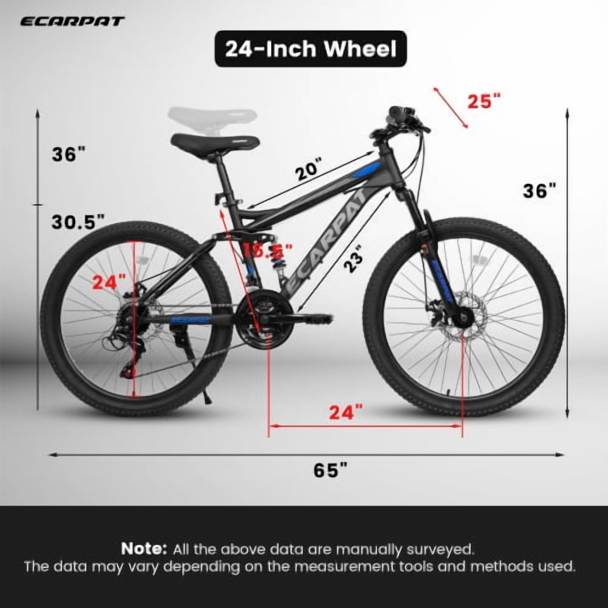 Aezusy Mountain Bike 21-Speed Full Suspension Trail Commuter Bicycle with Carbon Steel Frame and Disc Brakes (Blue, 24 in) nj88p