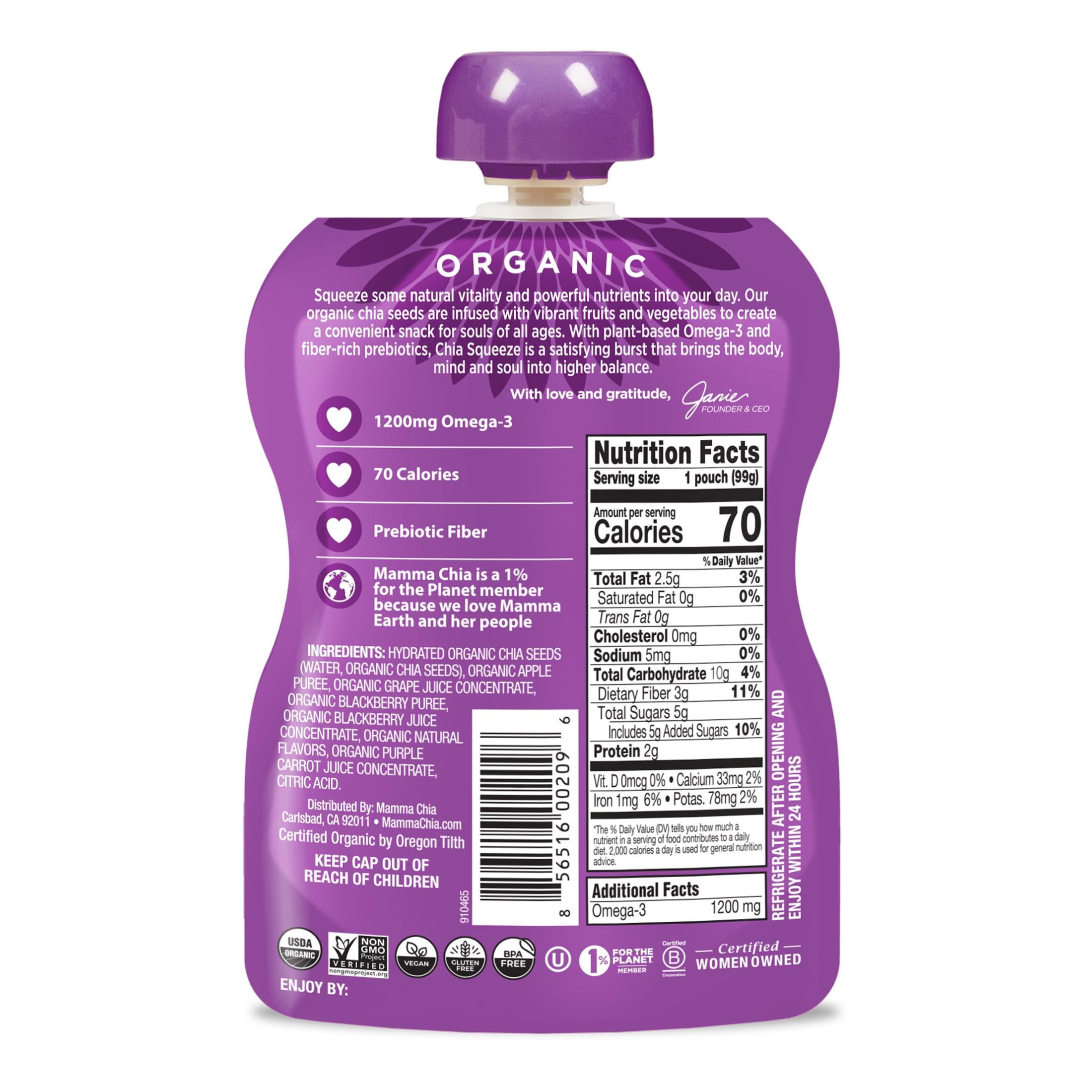 Mamma Chia Chia Squeeze Vitality Snack, Blackberry Bliss (3.5 oz, 4 Count) iz4wz