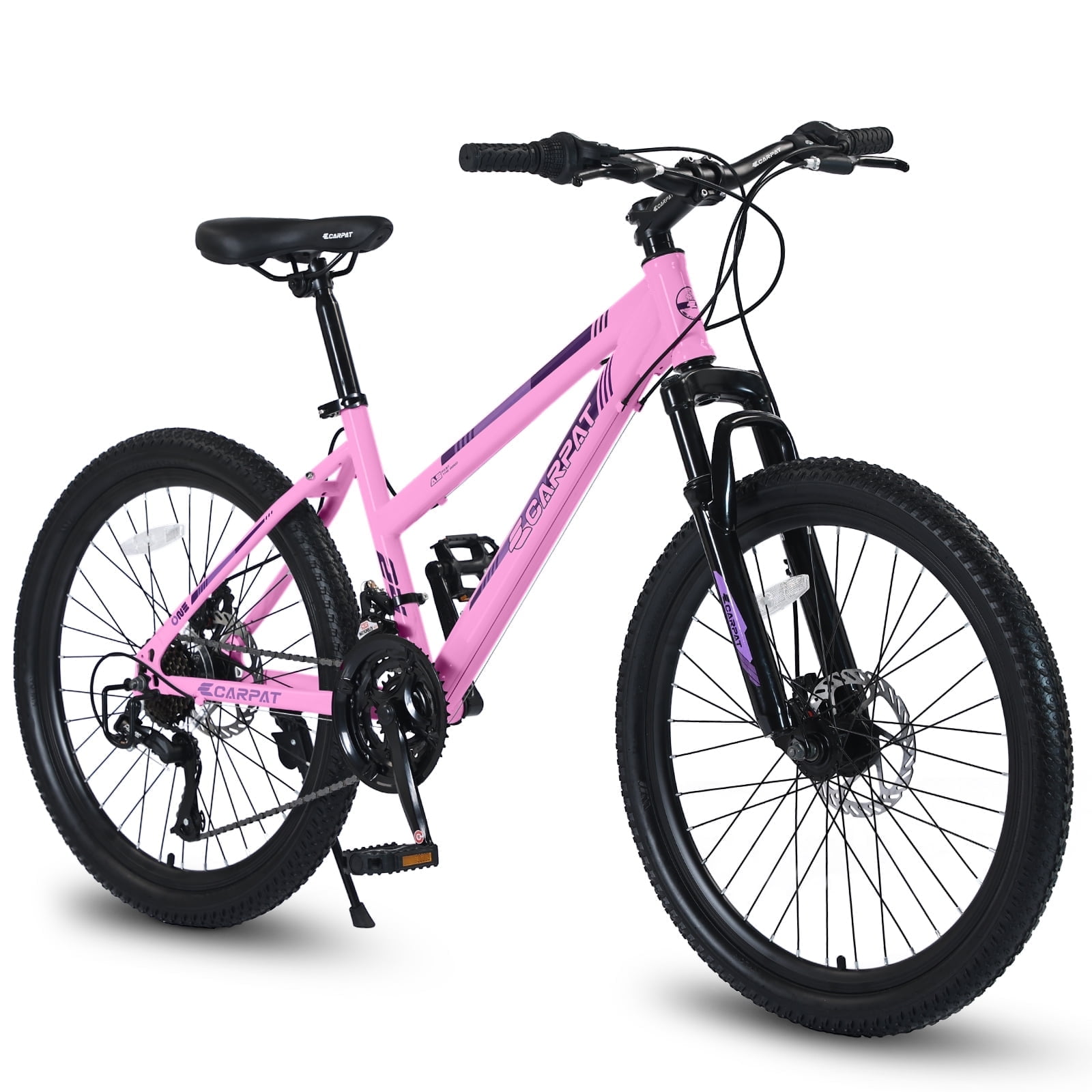 Bybafun Mountain Bike for Women and Teens, 21-Speed Shimano Drivetrain with Dual Disc Brakes and Front Suspension (White/Pink, 24 in) 8wnl7