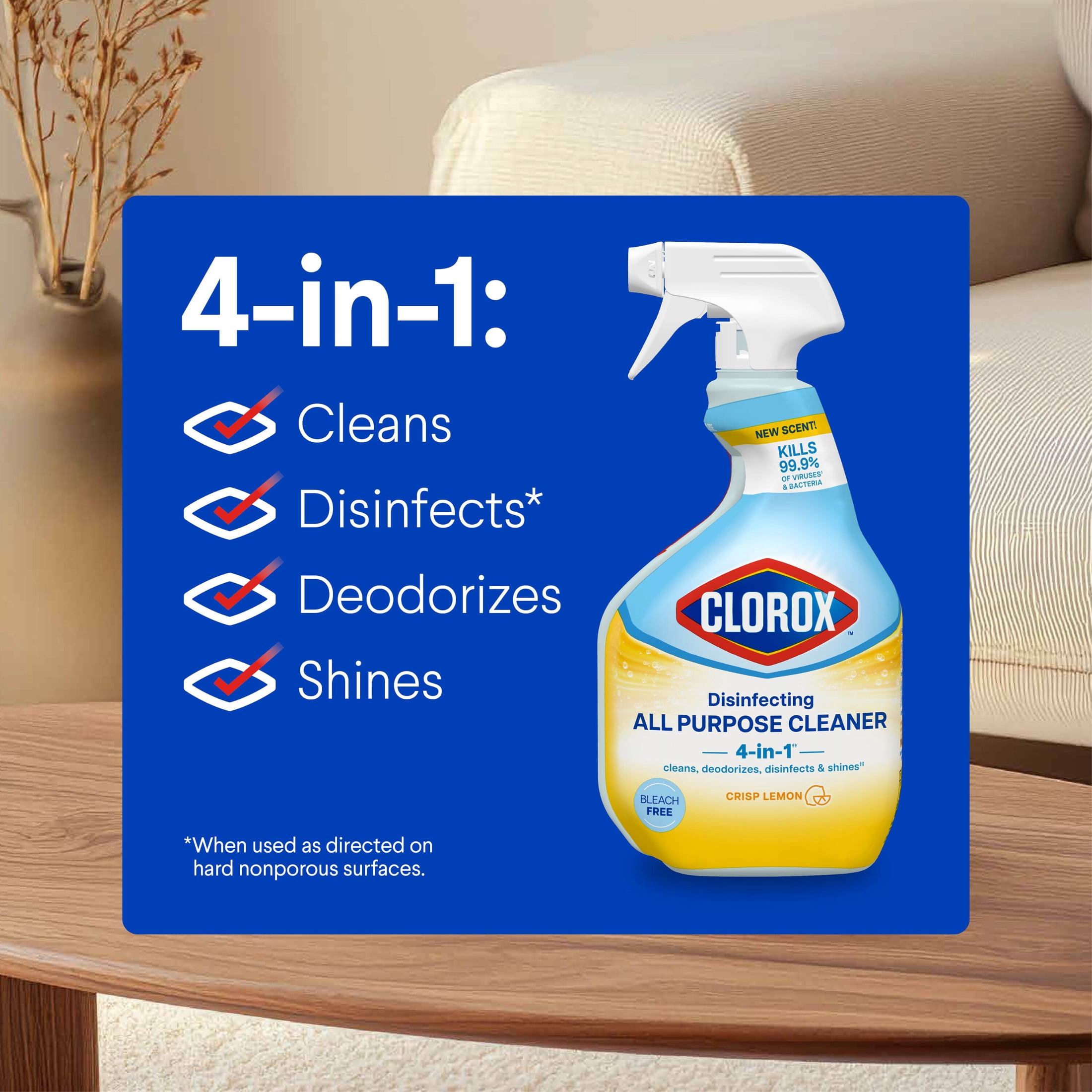 Clorox Disinfecting All Purpose Cleaner, Bleach-Free Formula, Crisp Lemon (9 Pack, 32 fl oz) j8xdm