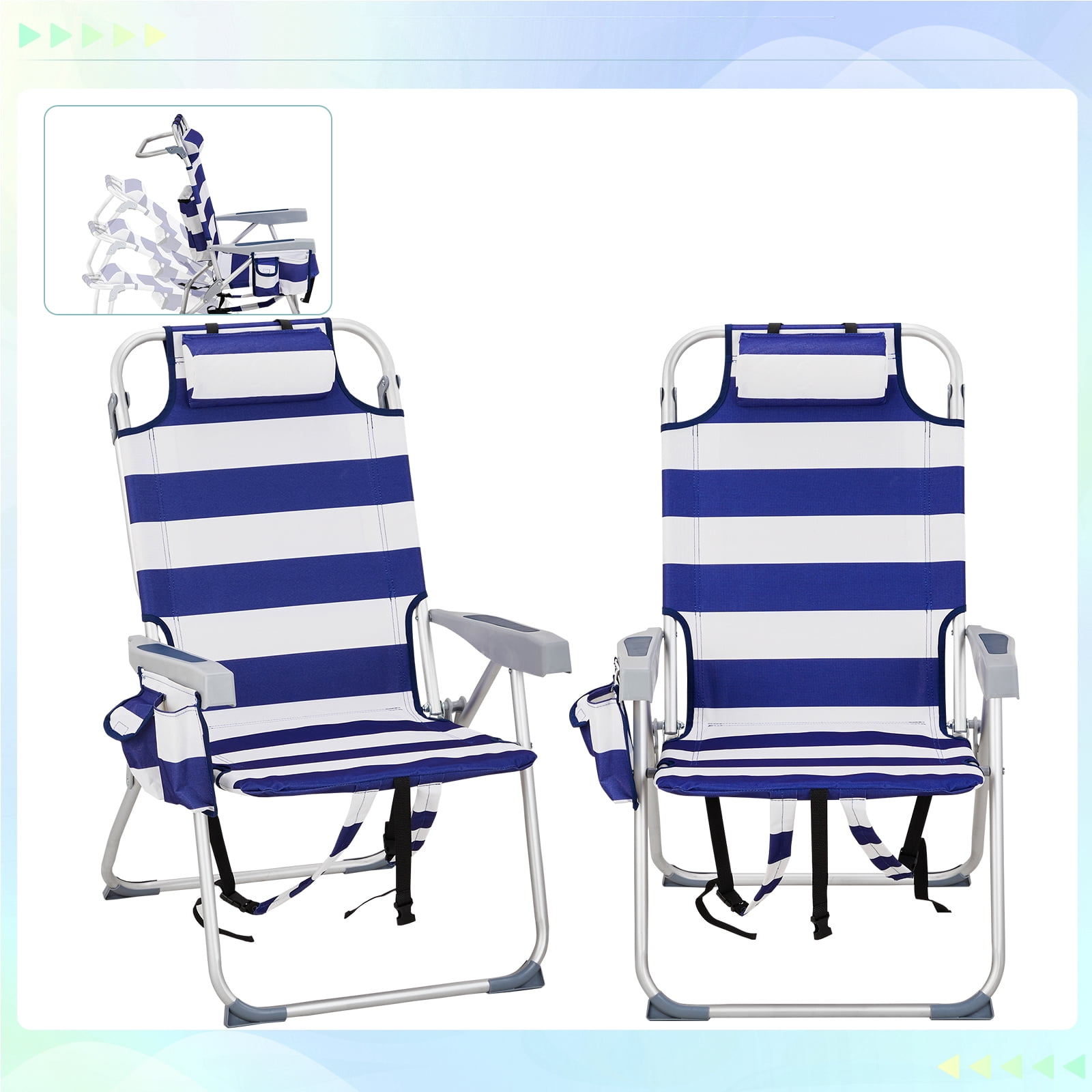 sluting Heightened Oxford Beach Chair with Adjustable Backrest (Blue Stripes, 24.8 in x 27.6 in x 39 in) 7tv28
